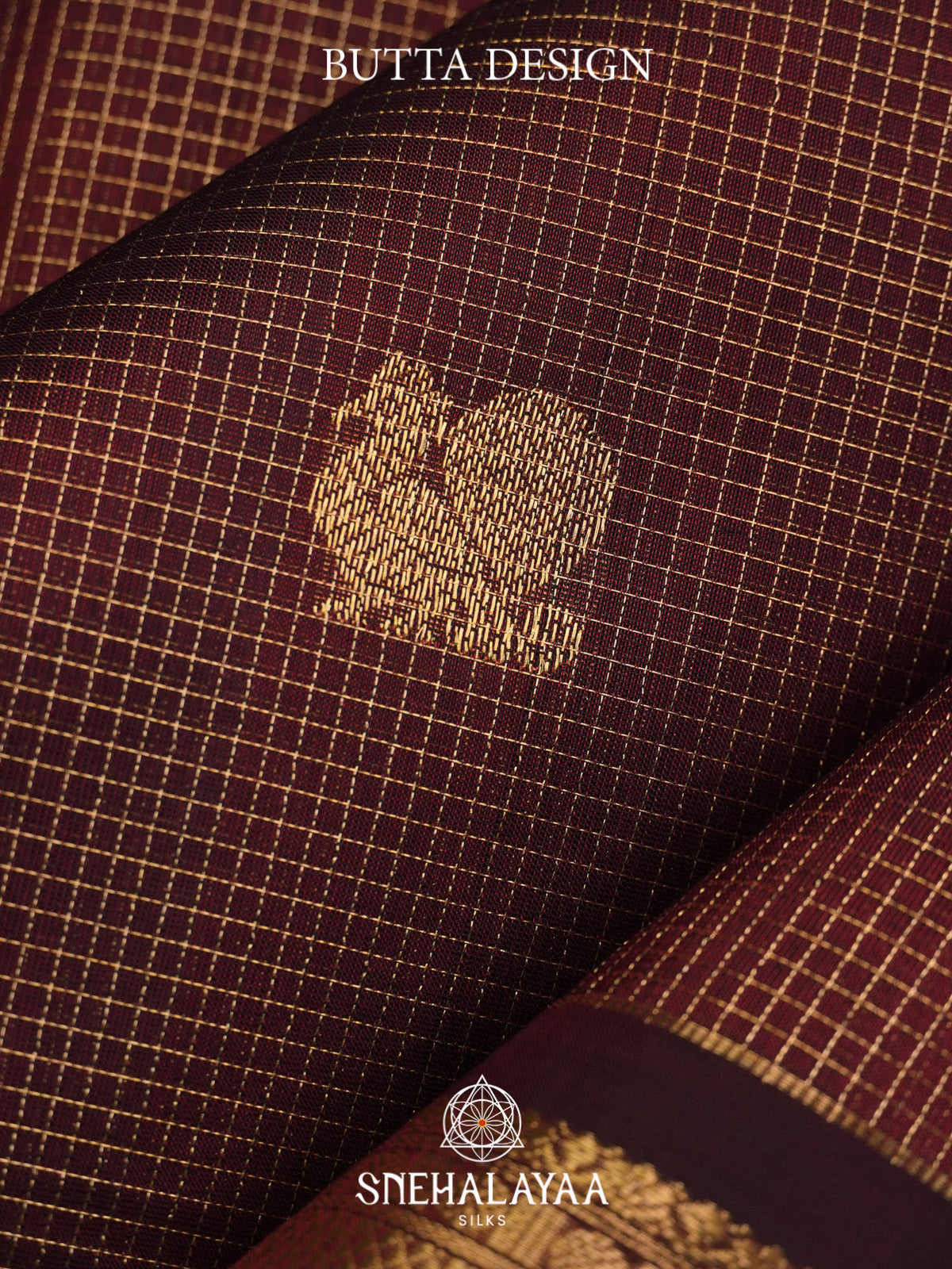 Maroon Checks Silk Cotton Saree with Gold Zari Border