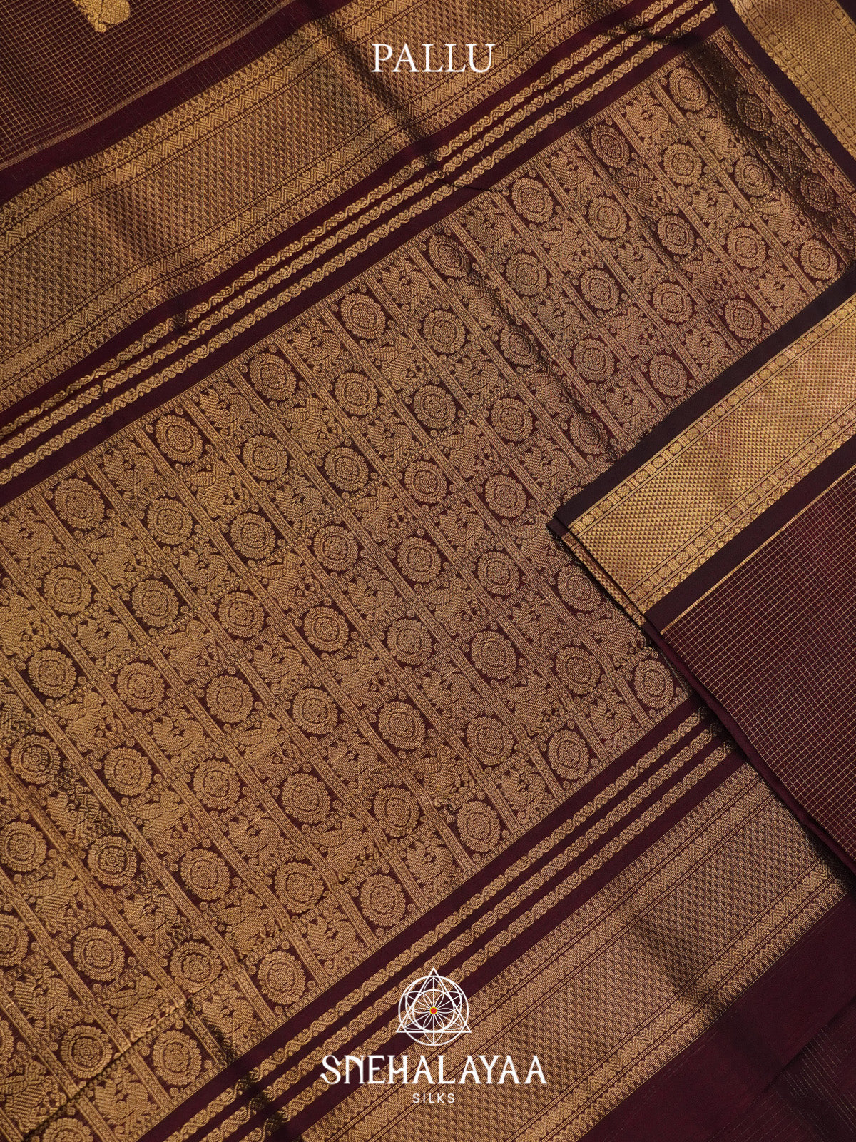 Maroon Checks Silk Cotton Saree with Gold Zari Border