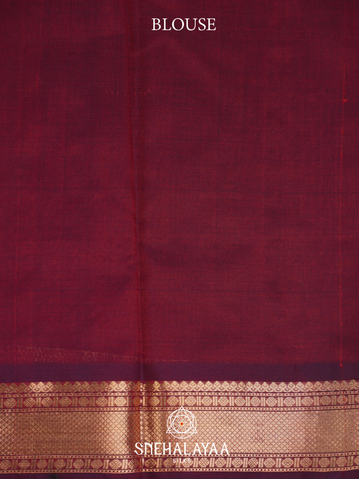 Wine Checks Silk Cotton Saree with Gold Zari Border