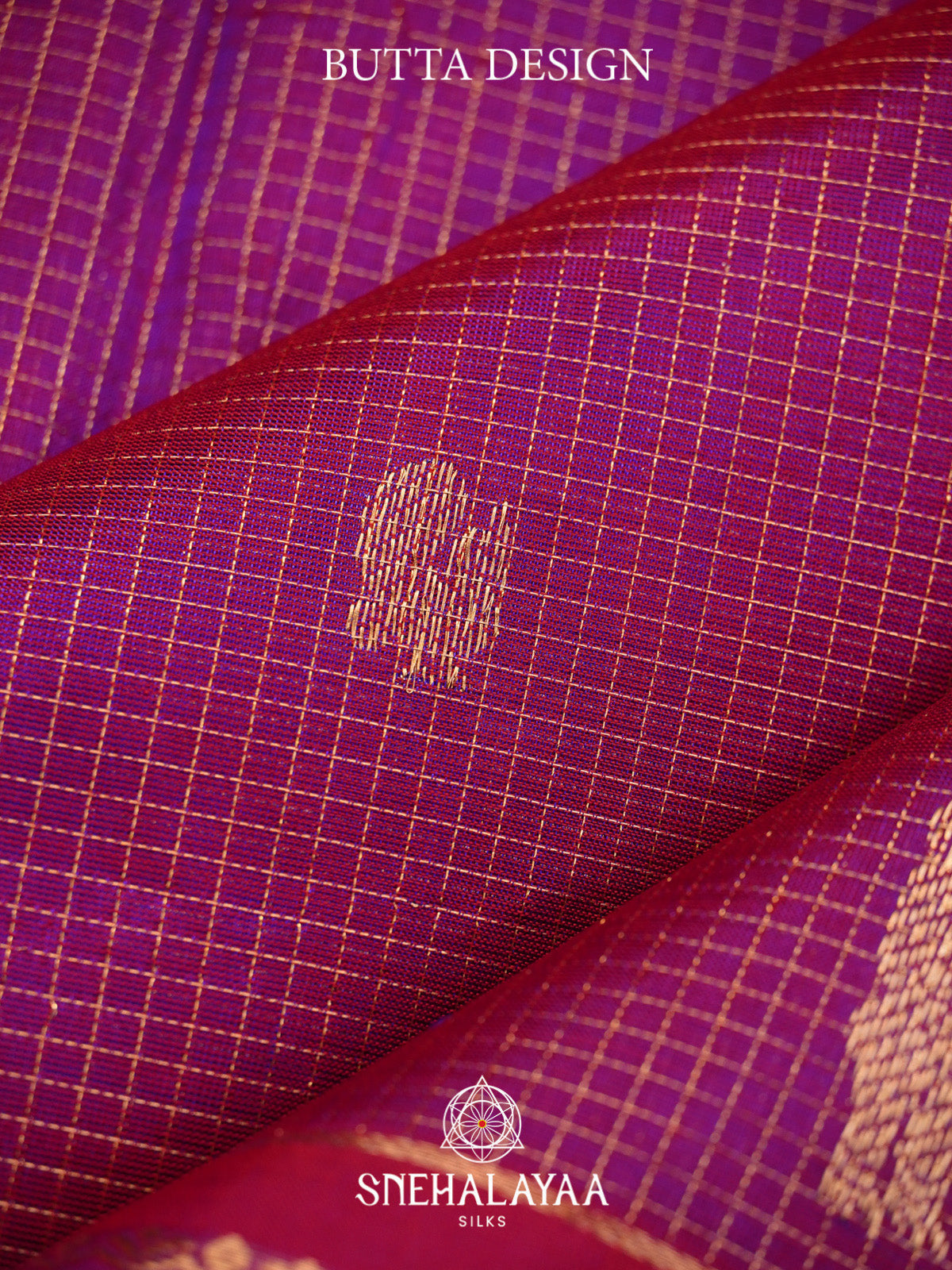 Magenta Checks Silk Cotton Saree with Gold Zari Border