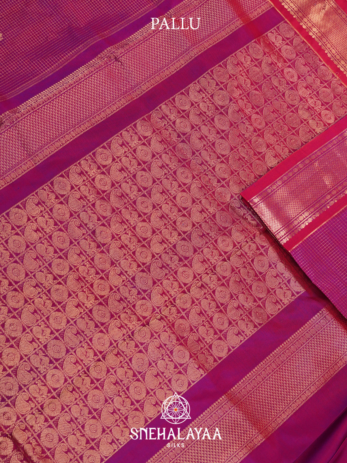 Magenta Checks Silk Cotton Saree with Gold Zari Border