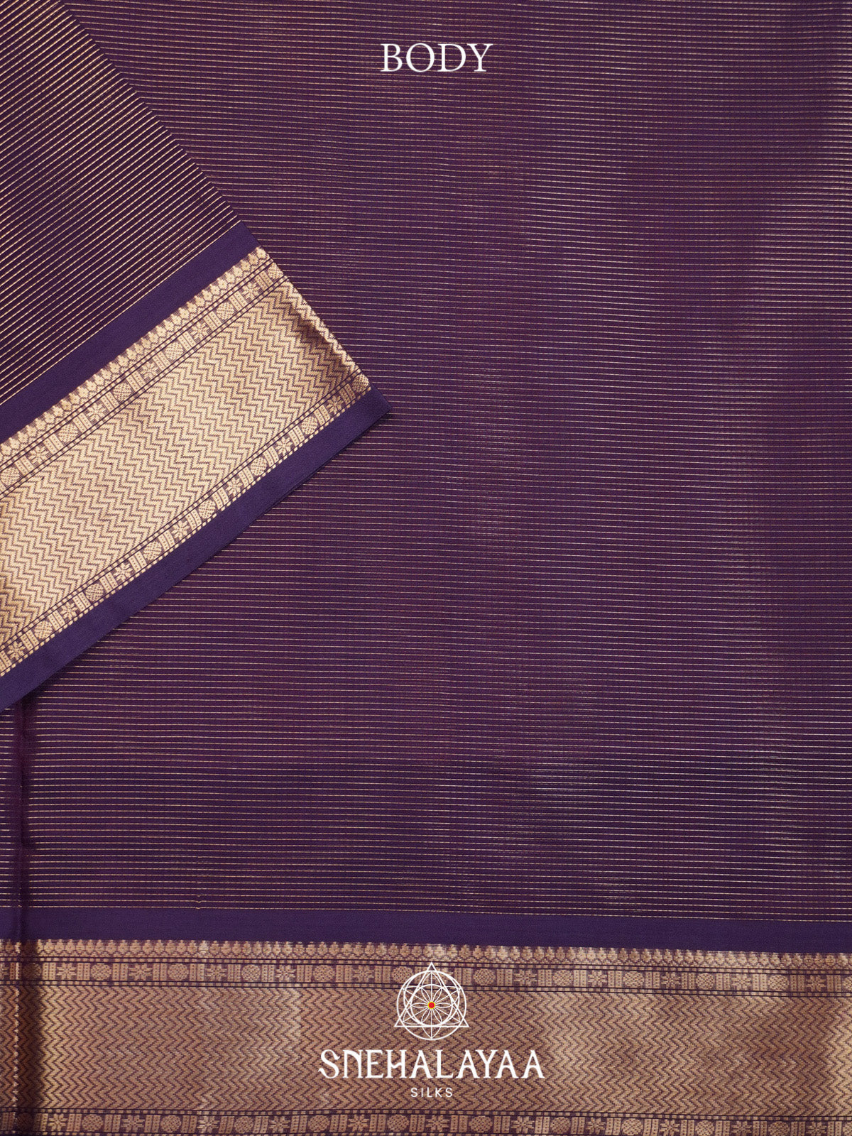 Purple Striped Silk Cotton Saree with Gold Zari Border