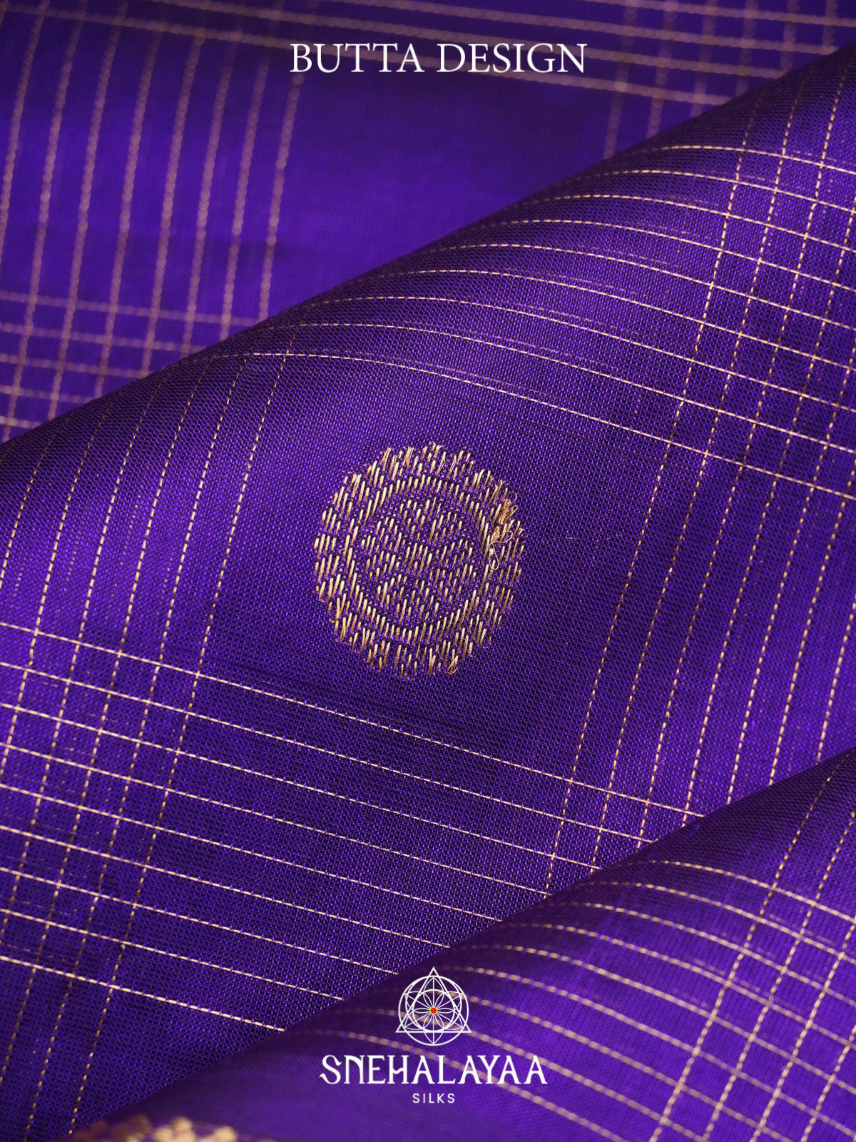 Royal Purple Checks Silk Cotton Saree with Gold Zari Border