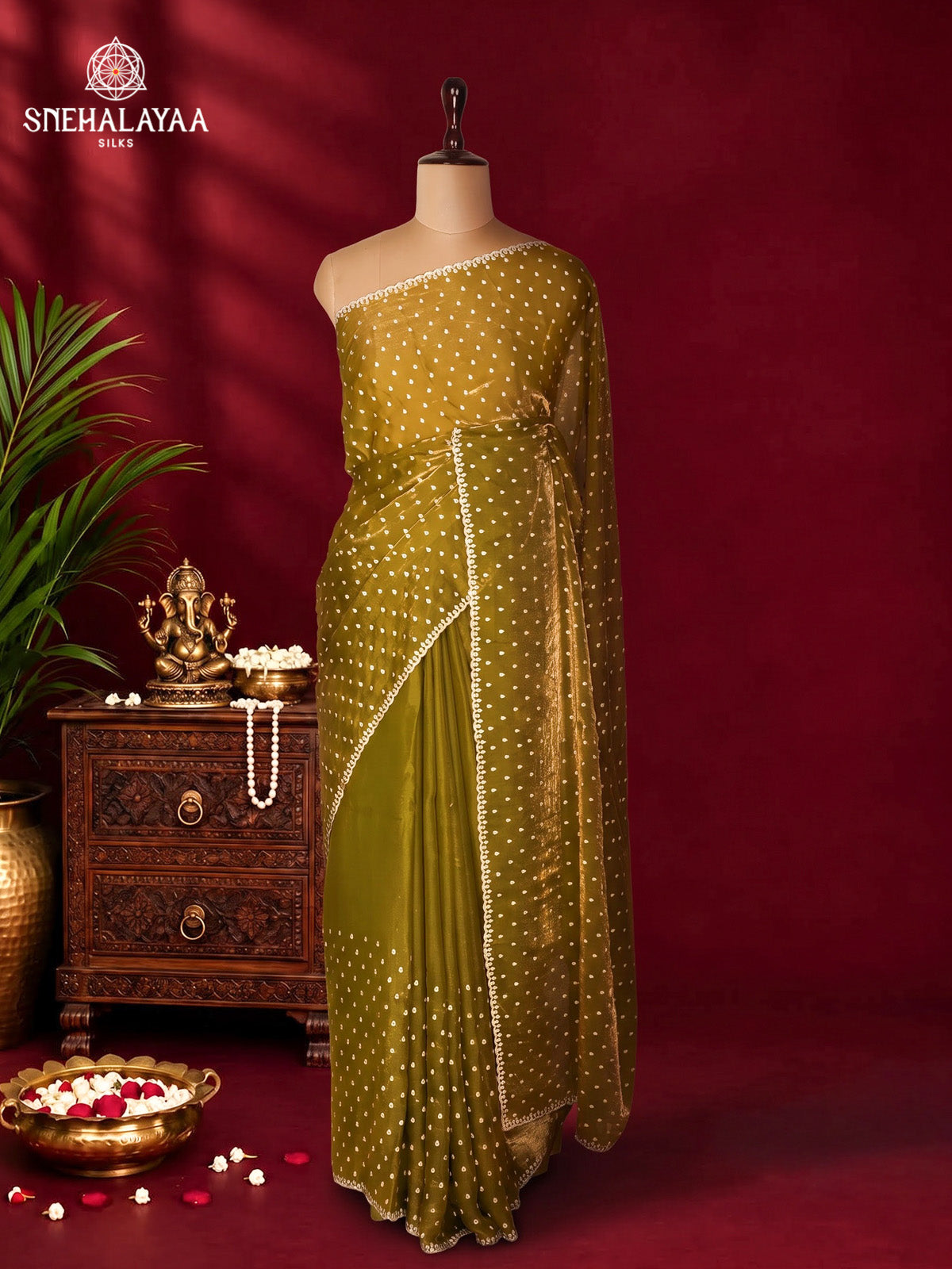 Olive Green Designer Saree