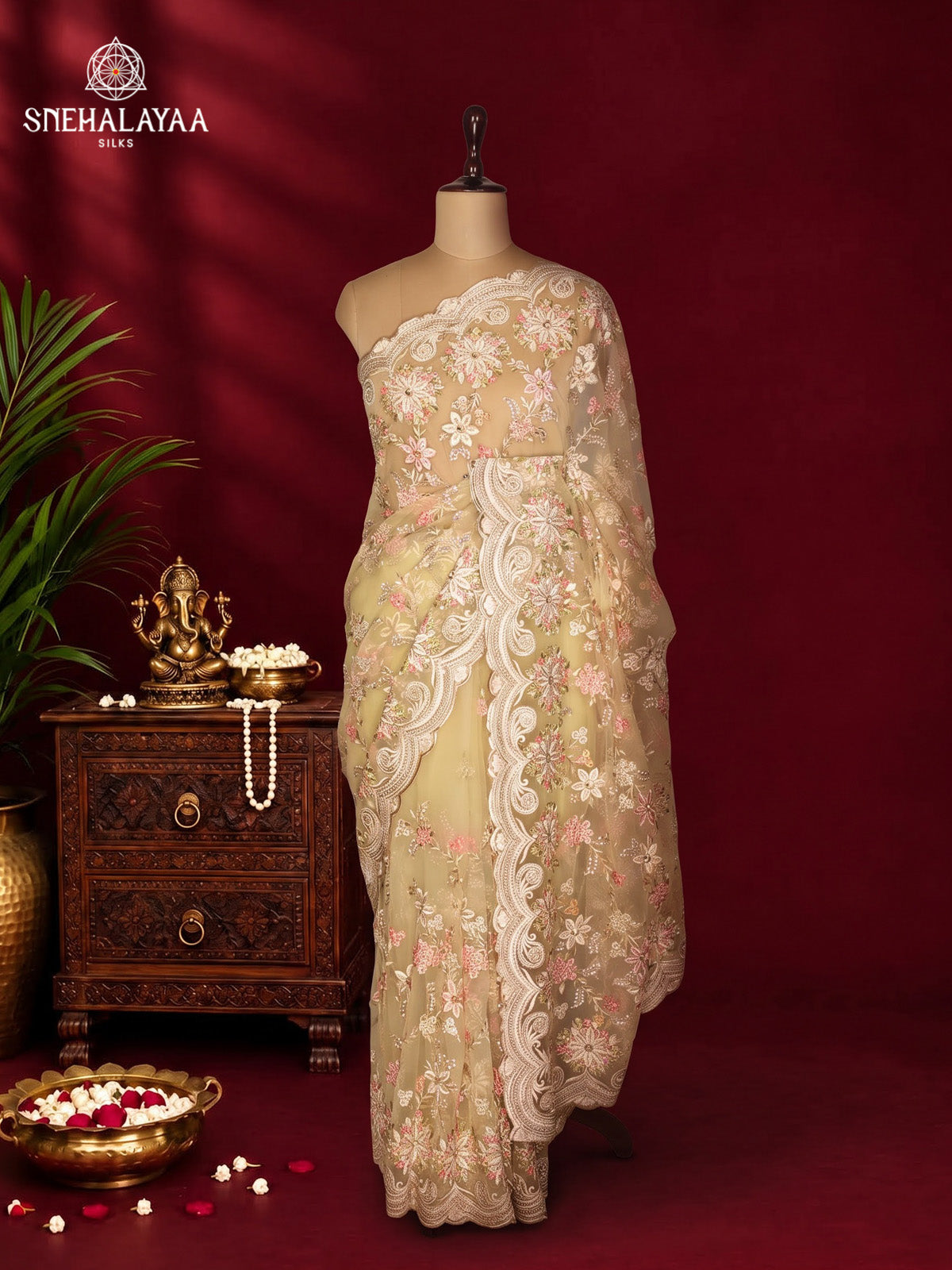 Pale Yellow Designer Saree