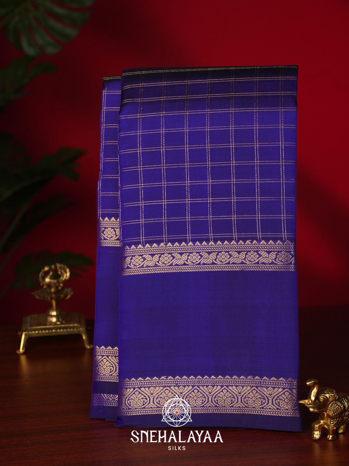 Royal Blue Checked Kanjivaram Silk Saree