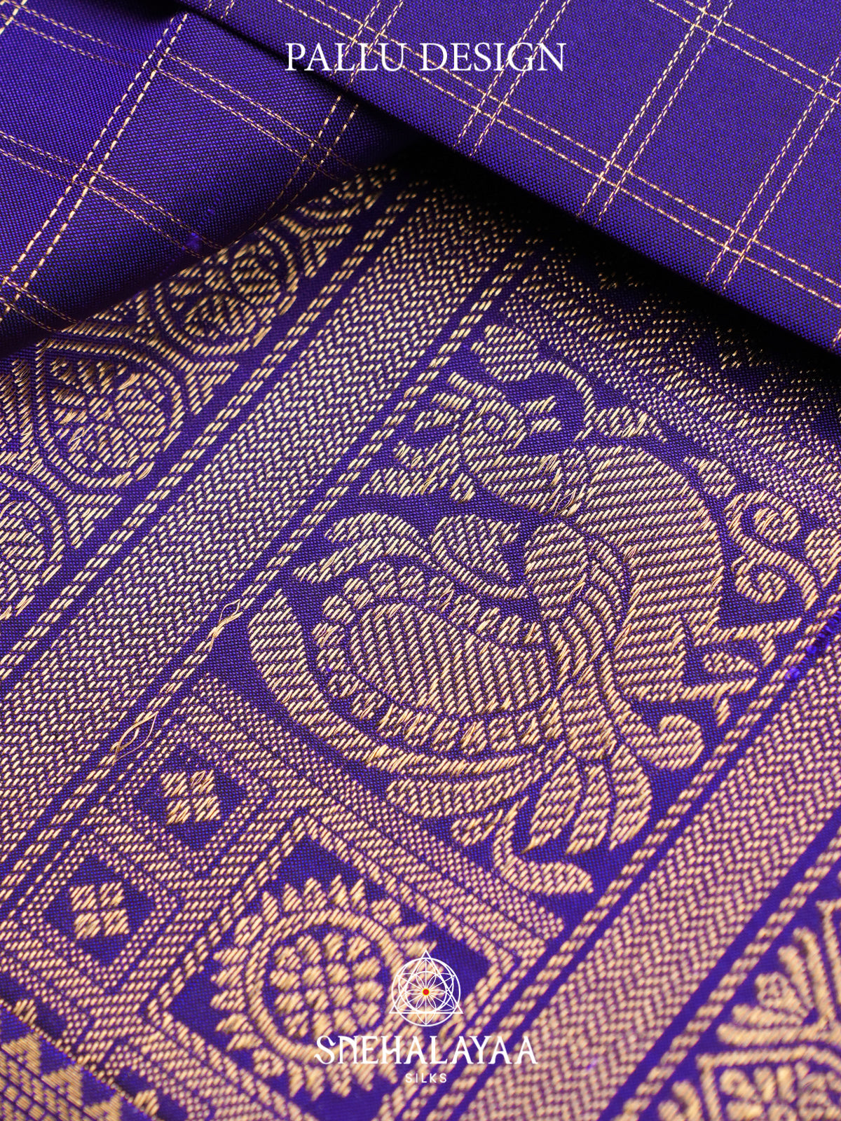 Royal Blue Checked Kanjivaram Silk Saree