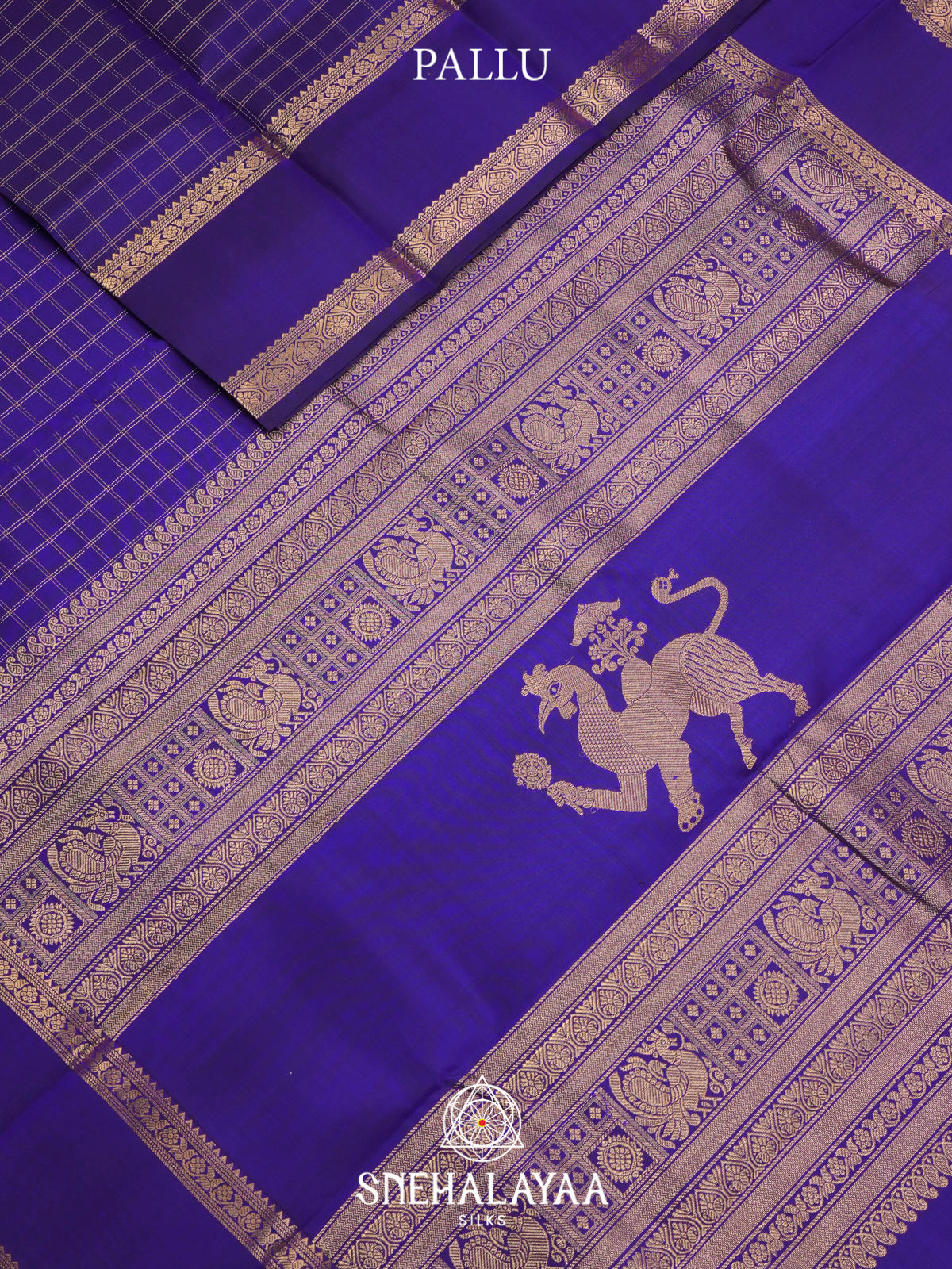 Royal Blue Checked Kanjivaram Silk Saree