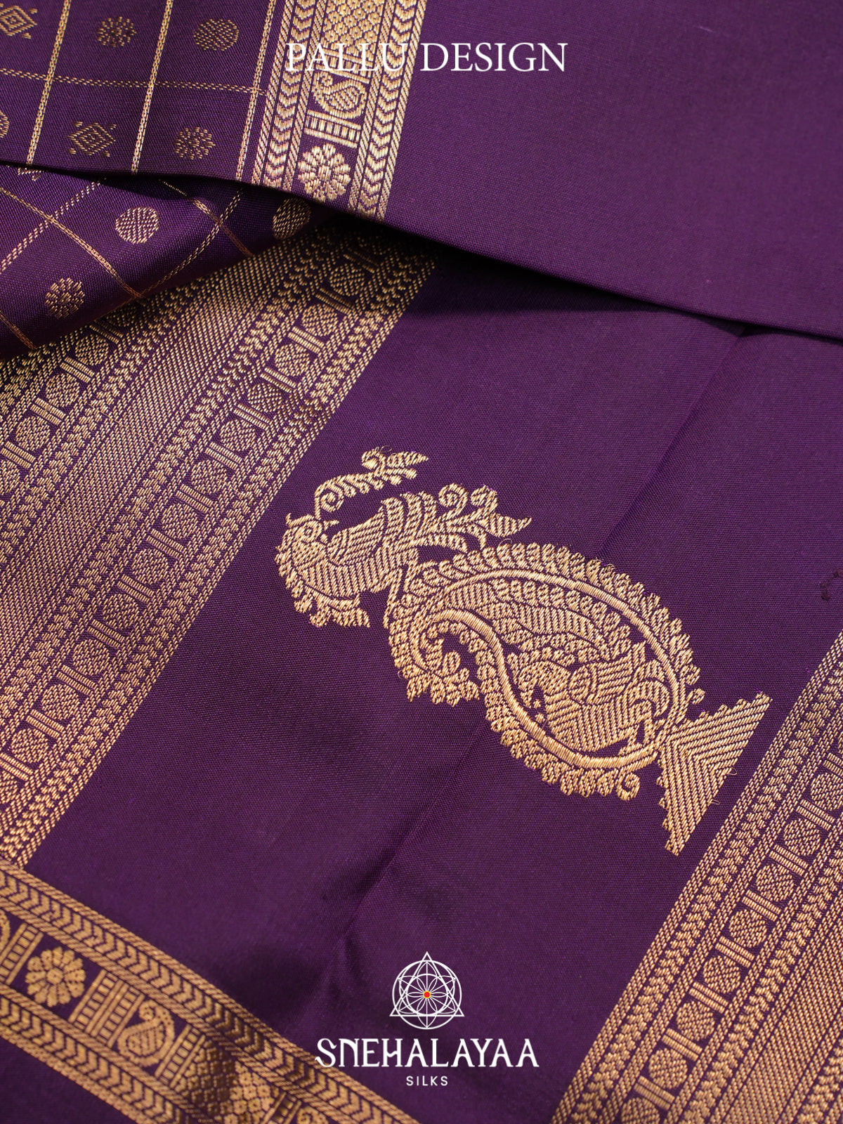 Purple Kanjivaram Silk Saree with Gold Zari Checks