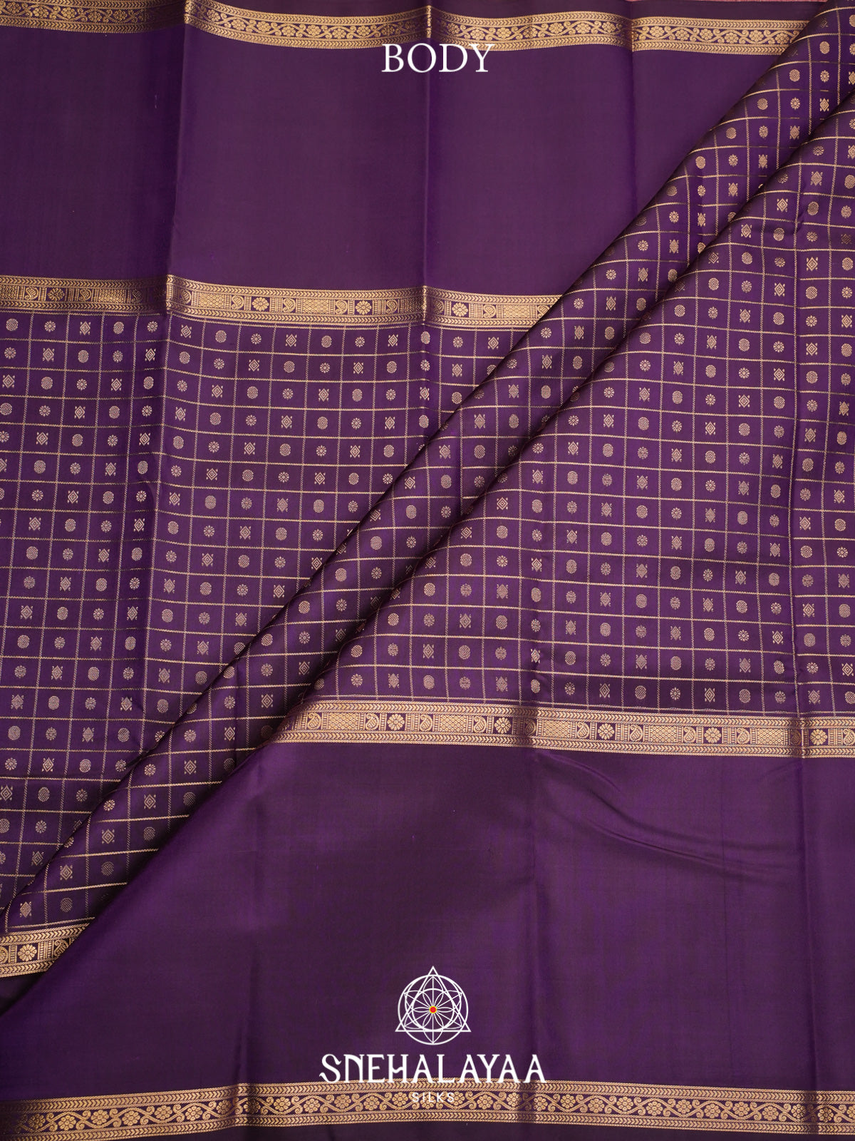 Purple Kanjivaram Silk Saree with Gold Zari Checks