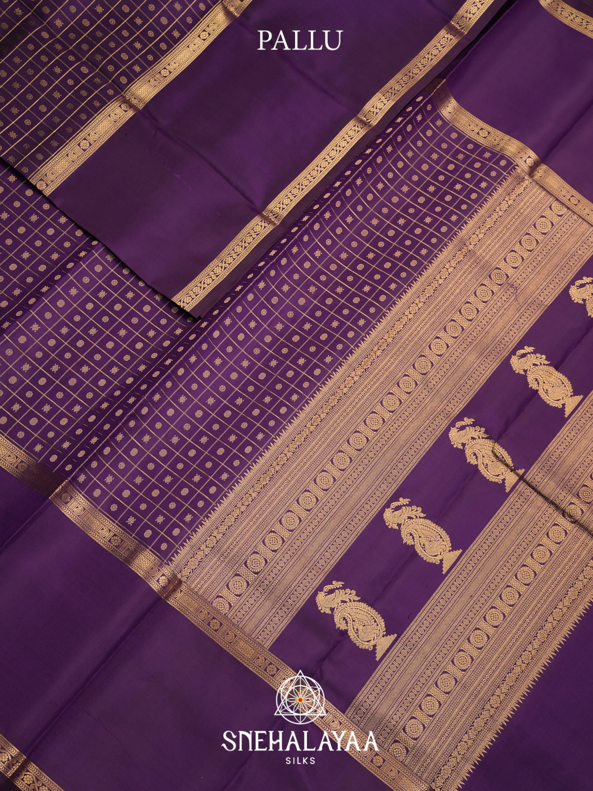 Purple Kanjivaram Silk Saree with Gold Zari Checks