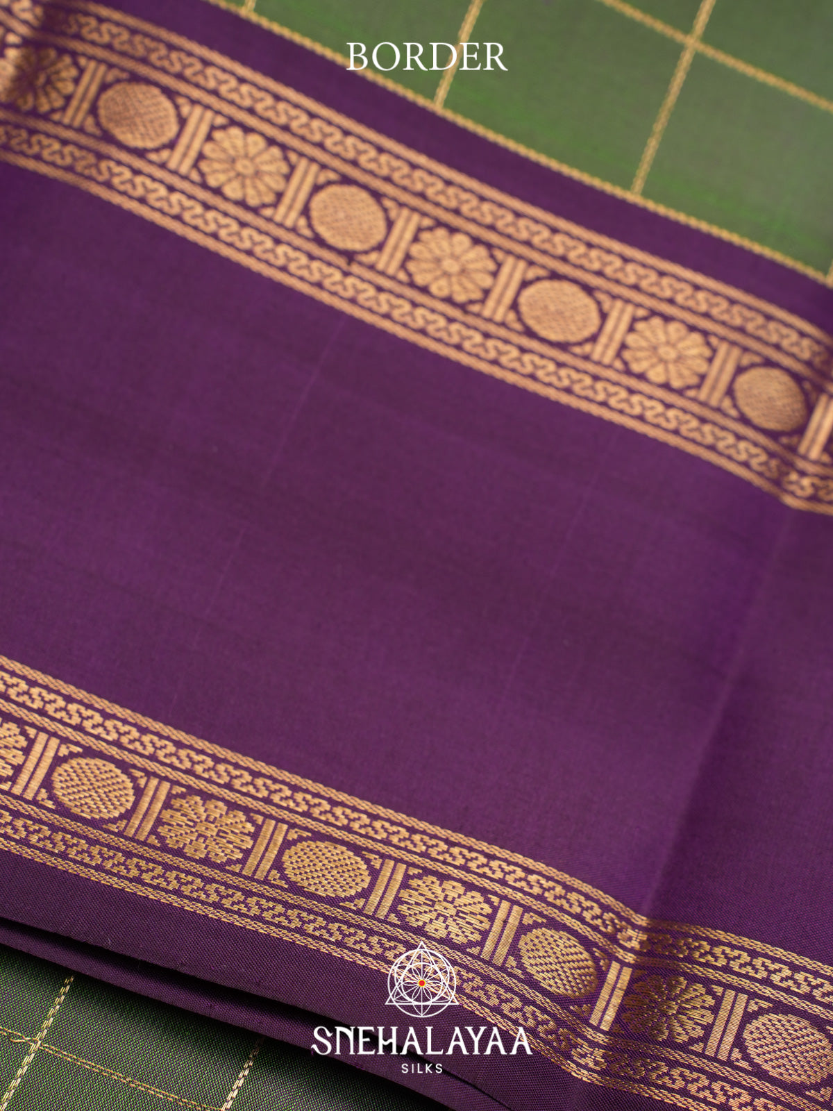 Green Kanjivaram Silk Saree with Purple Zari Border