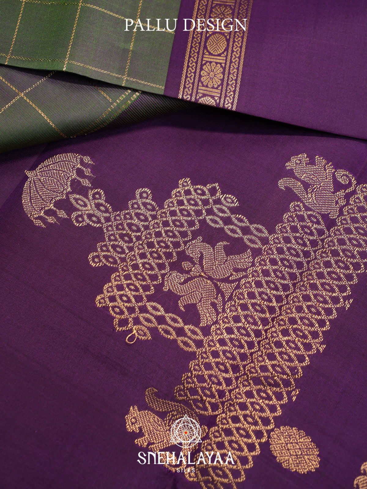 Green Kanjivaram Silk Saree with Purple Zari Border