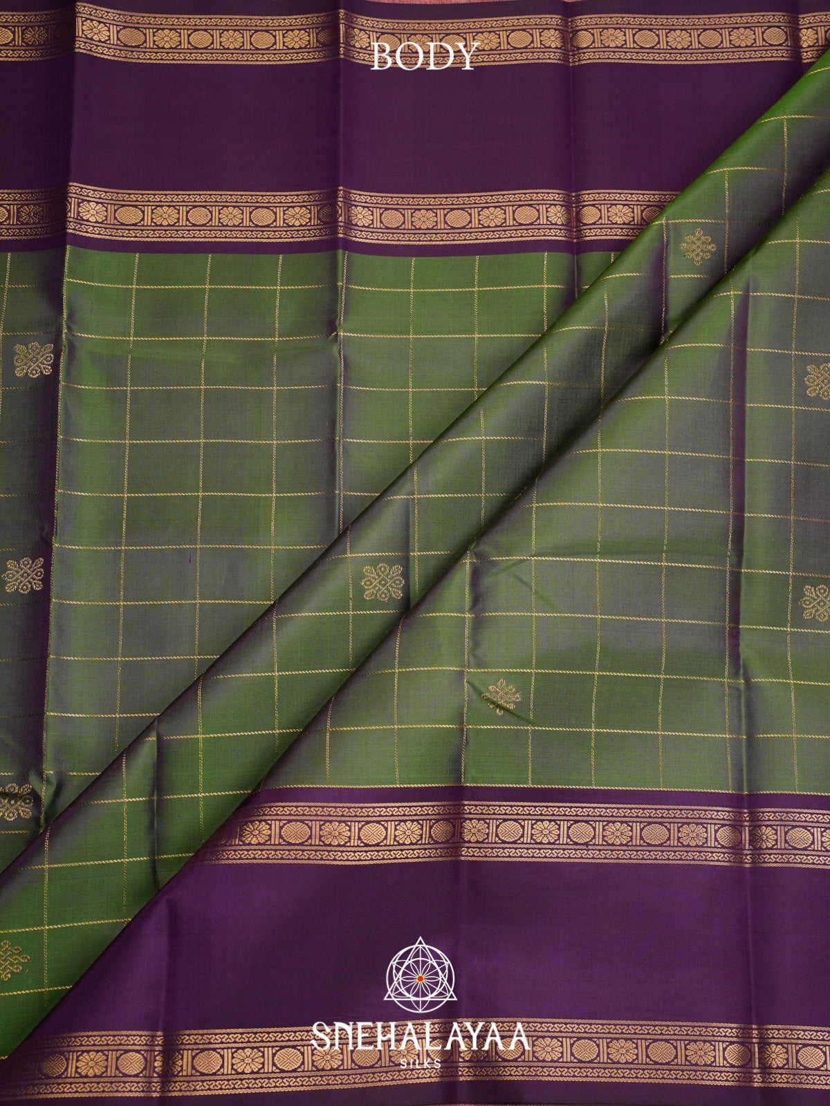 Green Kanjivaram Silk Saree with Purple Zari Border