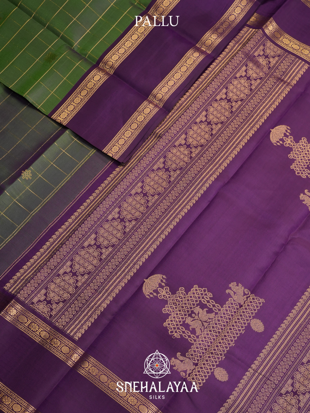 Green Kanjivaram Silk Saree with Purple Zari Border