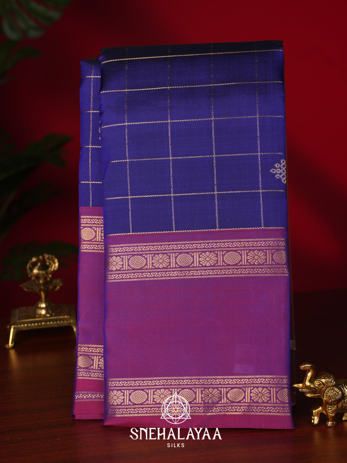 Royal Blue Blue Kanjivaram Silk Saree with Magenta Zari Border