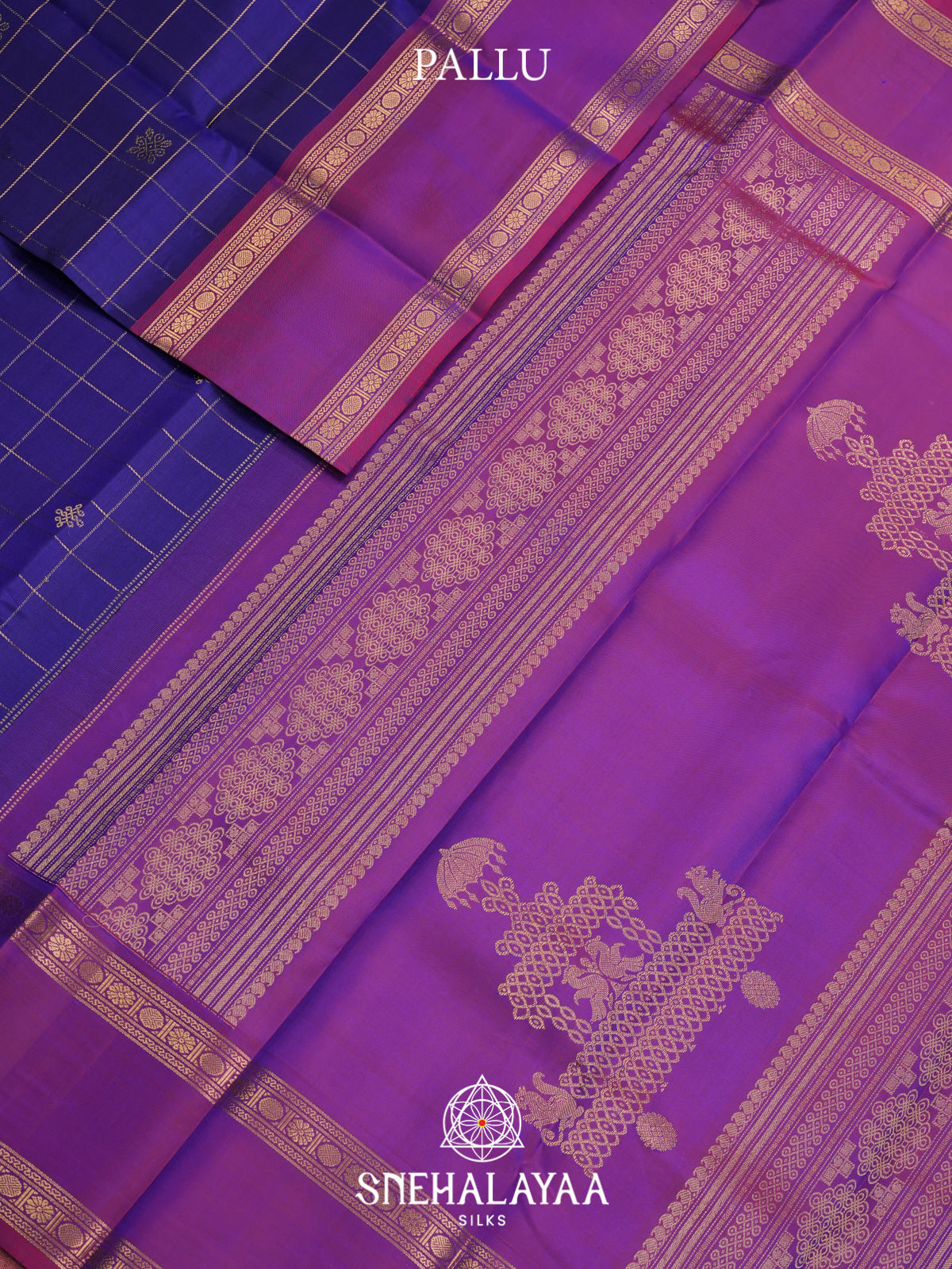 Royal Blue Blue Kanjivaram Silk Saree with Magenta Zari Border