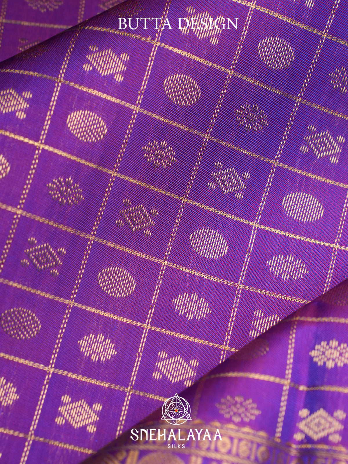 Purple Kanjivaram Silk Saree with Gold Zari Checks and Buttas