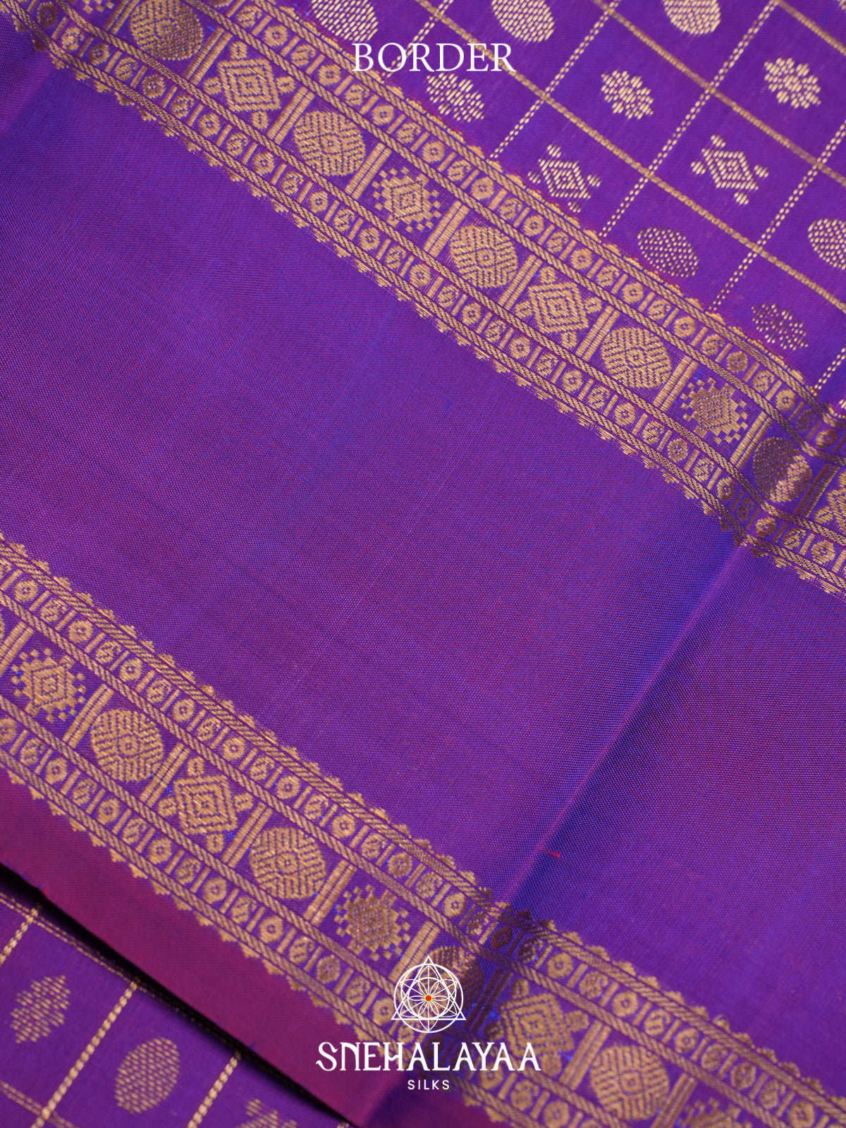 Purple Kanjivaram Silk Saree with Gold Zari Checks and Buttas