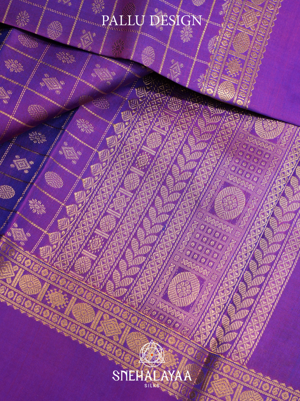 Purple Kanjivaram Silk Saree with Gold Zari Checks and Buttas