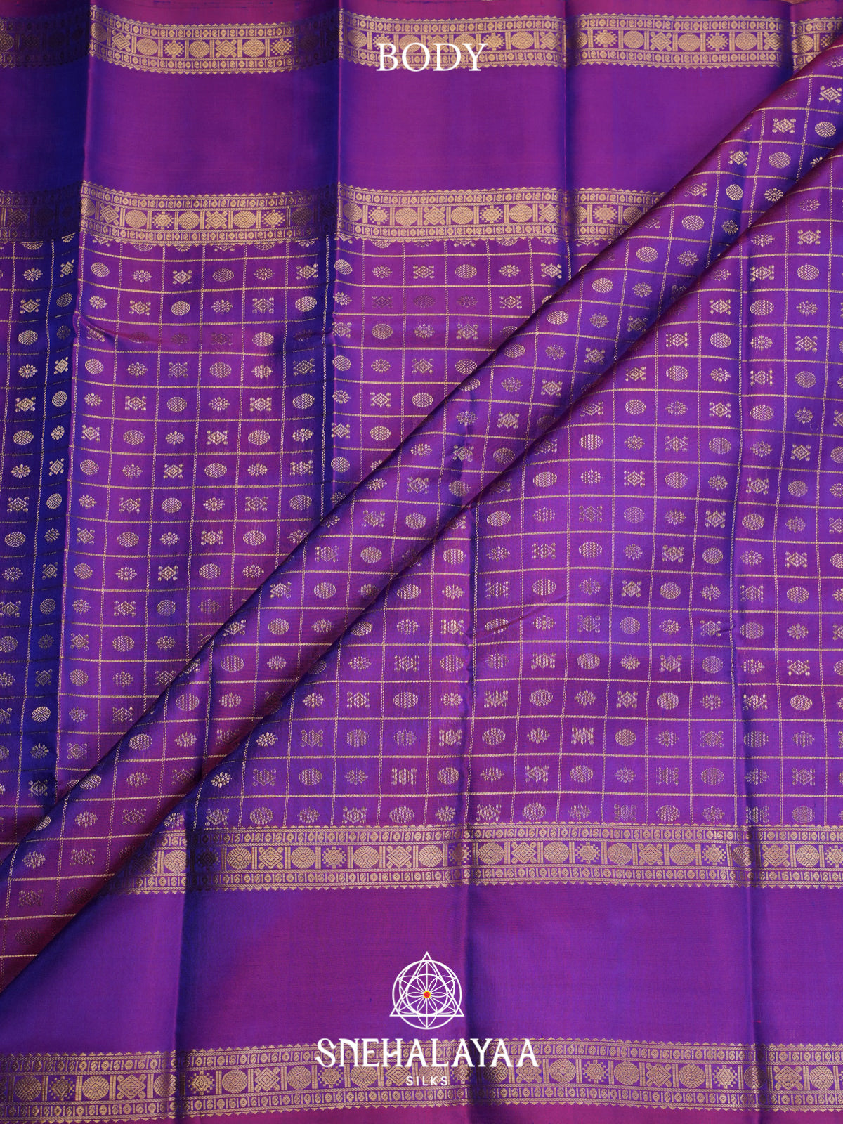 Purple Kanjivaram Silk Saree with Gold Zari Checks and Buttas