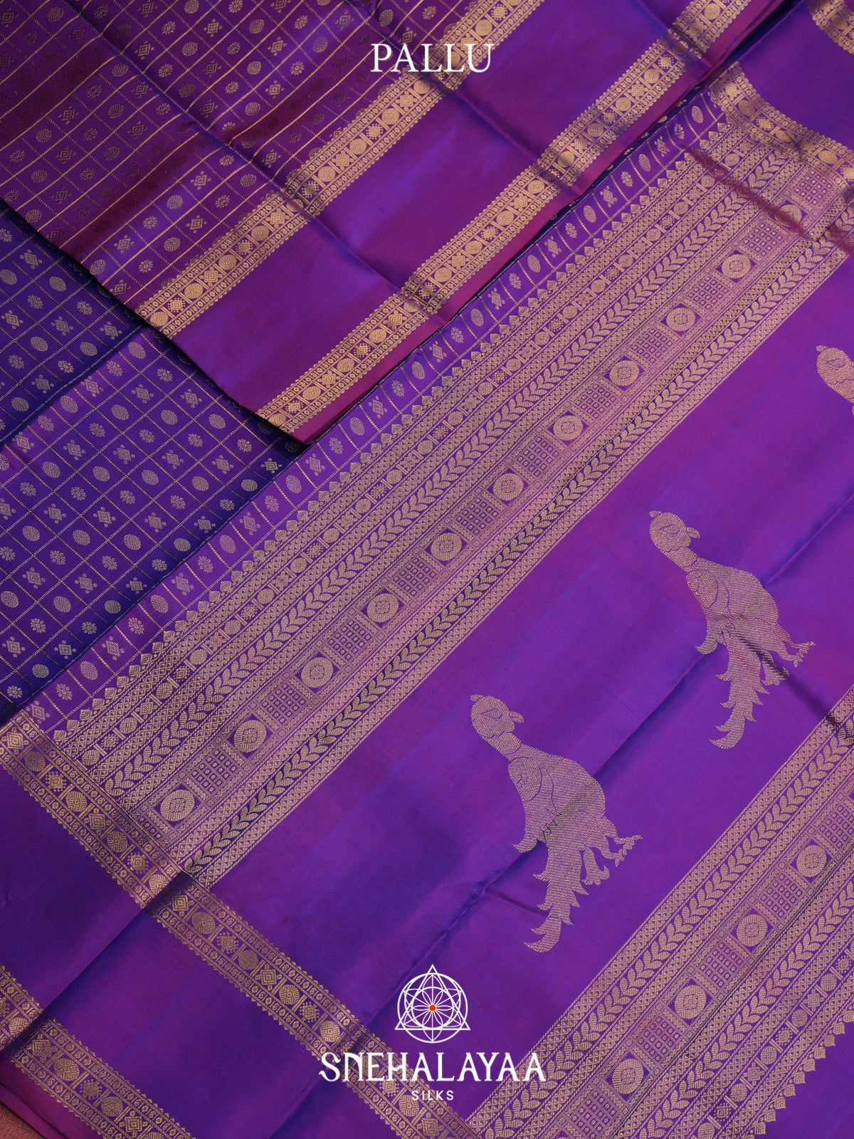 Purple Kanjivaram Silk Saree with Gold Zari Checks and Buttas