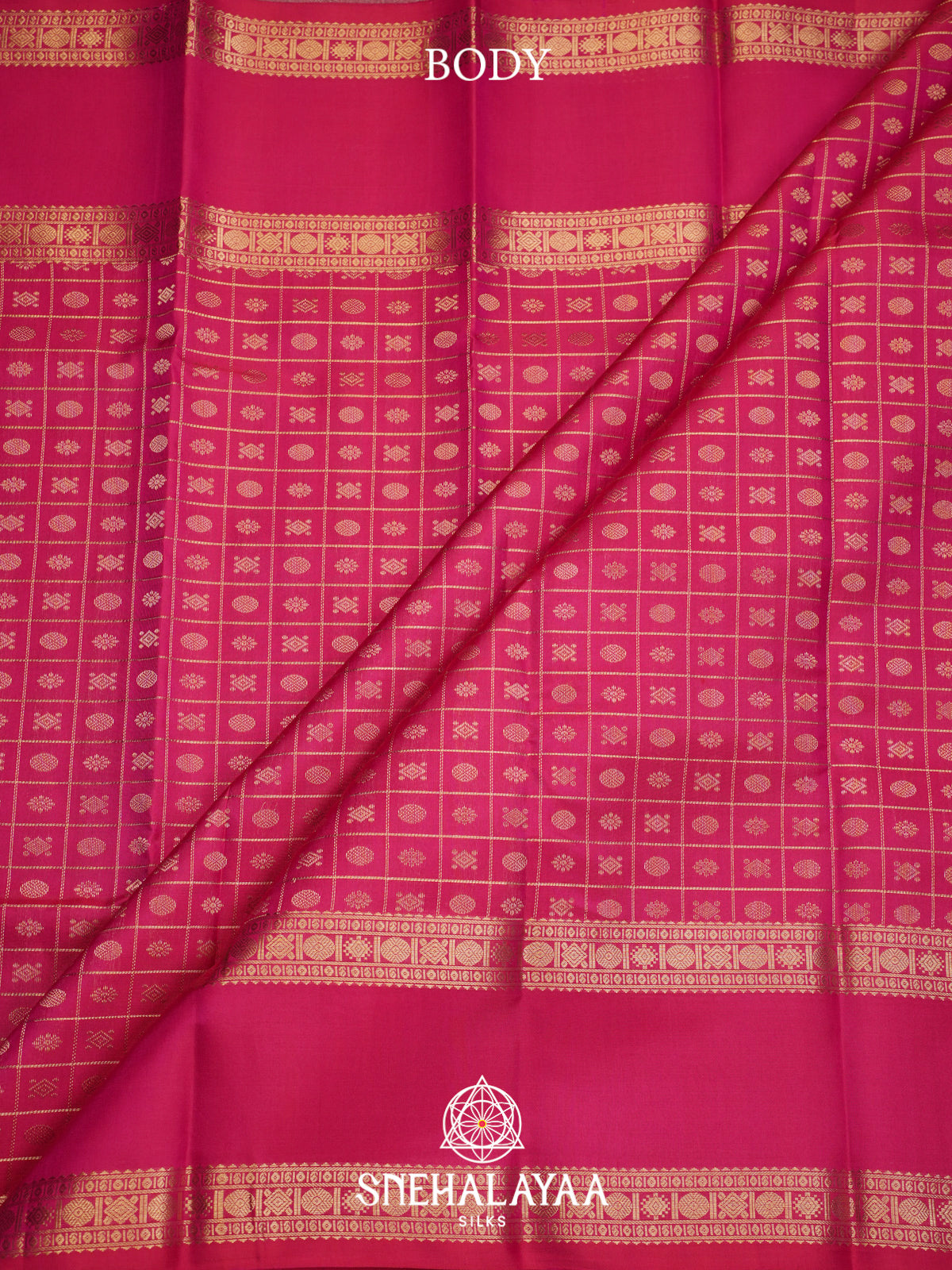 Pink Kanjivaram Silk Saree with Gold Zari Checks and Buttas
