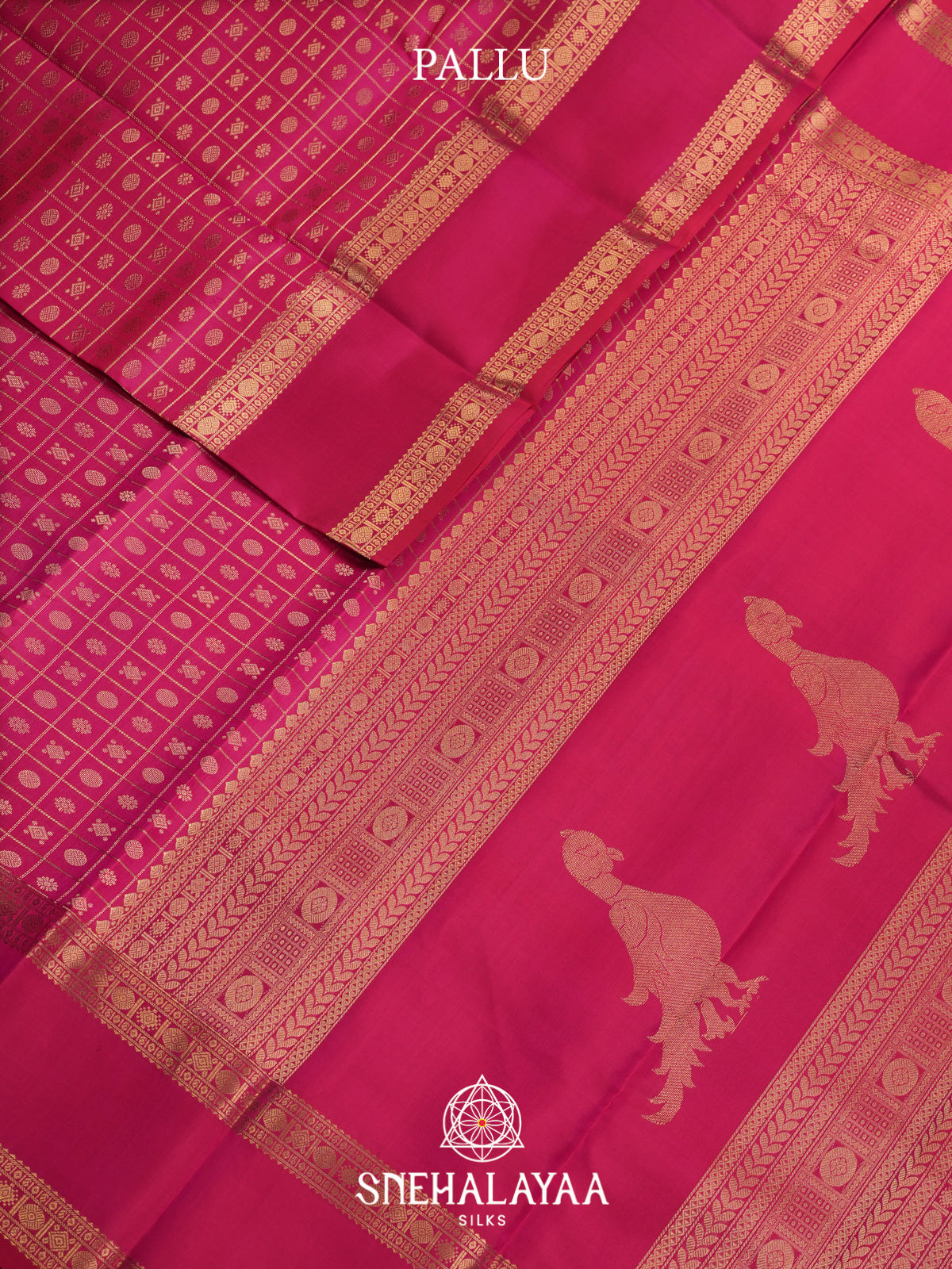 Pink Kanjivaram Silk Saree with Gold Zari Checks and Buttas