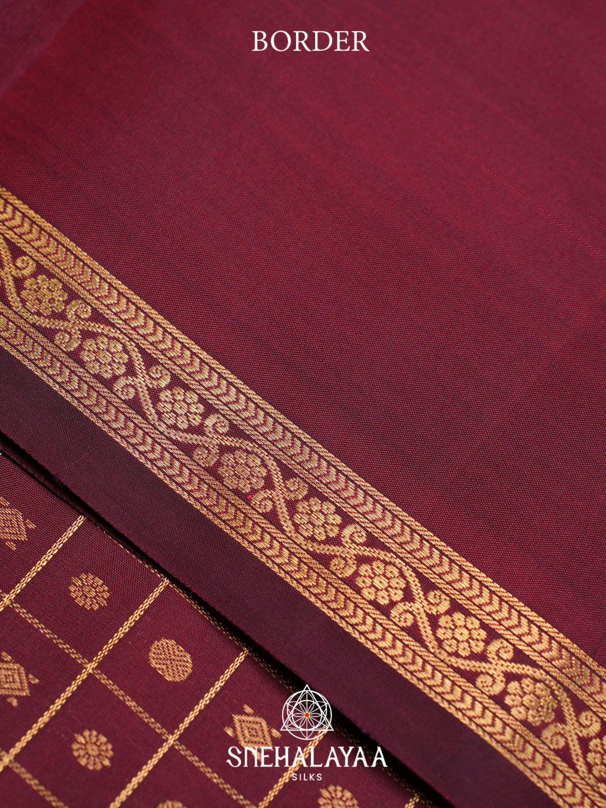Maroon Kanjivaram Silk Saree with Gold Zari Checks and Buttas