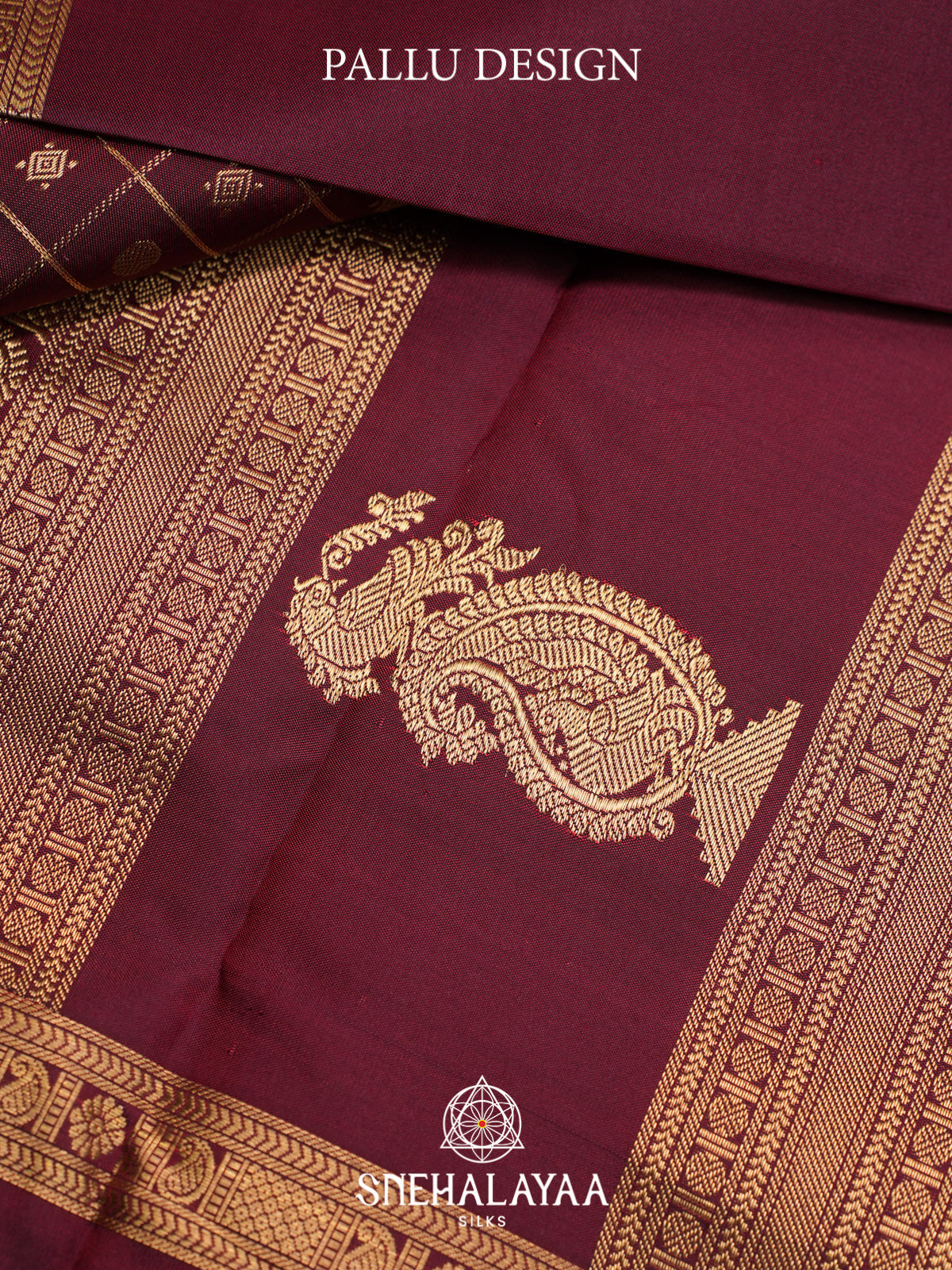 Maroon Kanjivaram Silk Saree with Gold Zari Checks and Buttas
