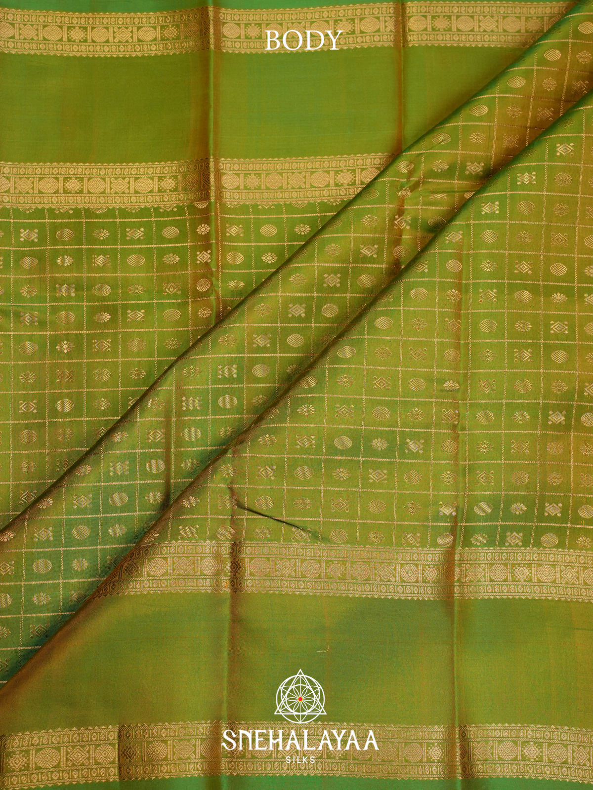 Green Kanjivaram Silk Saree with Gold Zari Checks and Buttas