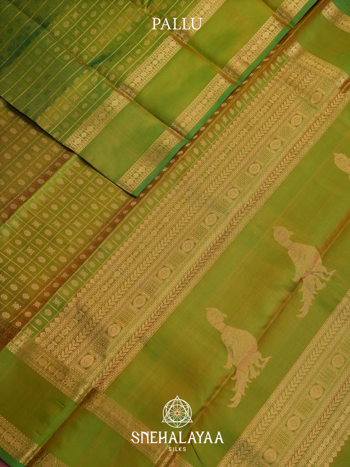 Green Kanjivaram Silk Saree with Gold Zari Checks and Buttas