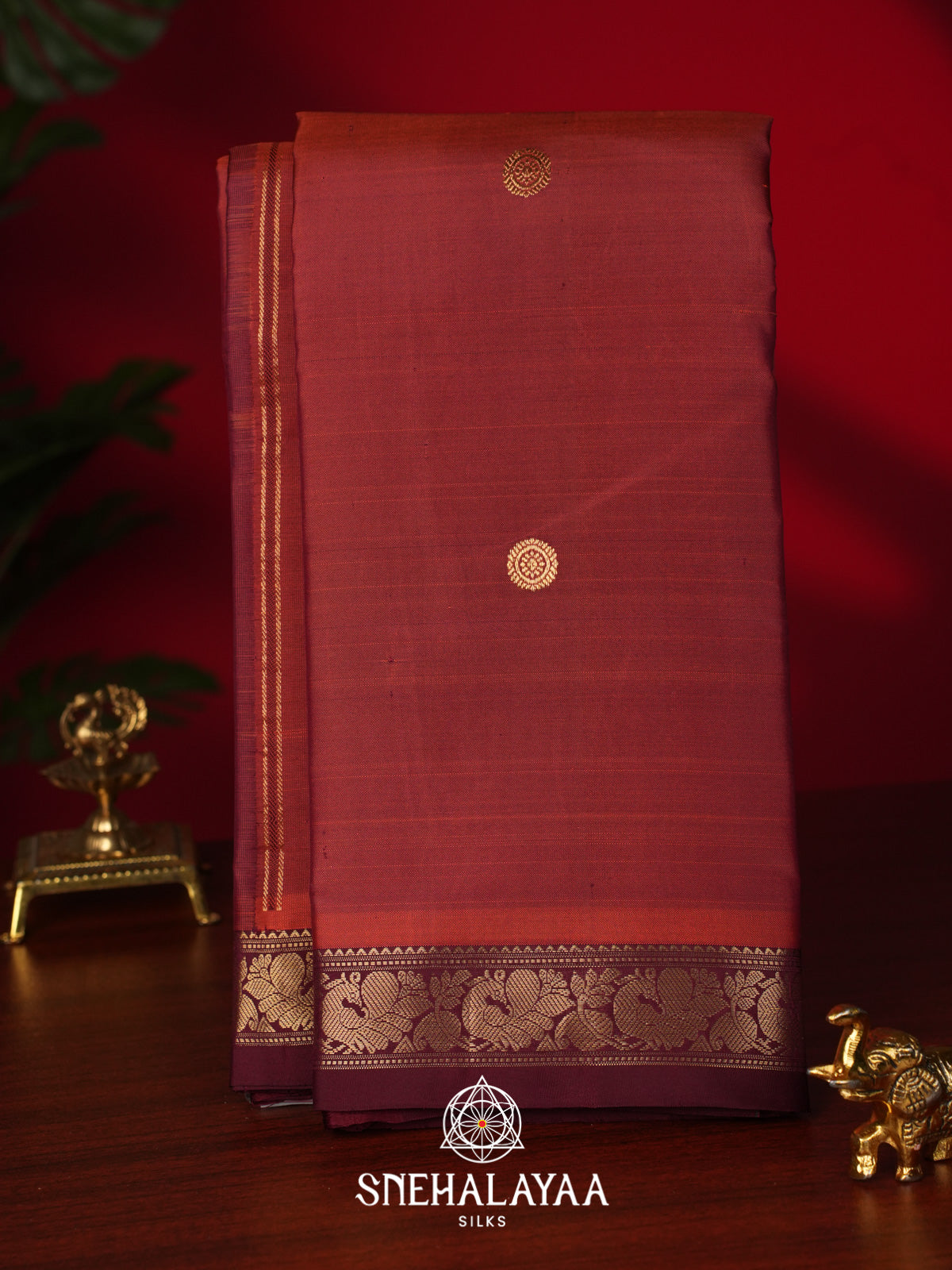 Brick Red Kanjivaram Silk Saree