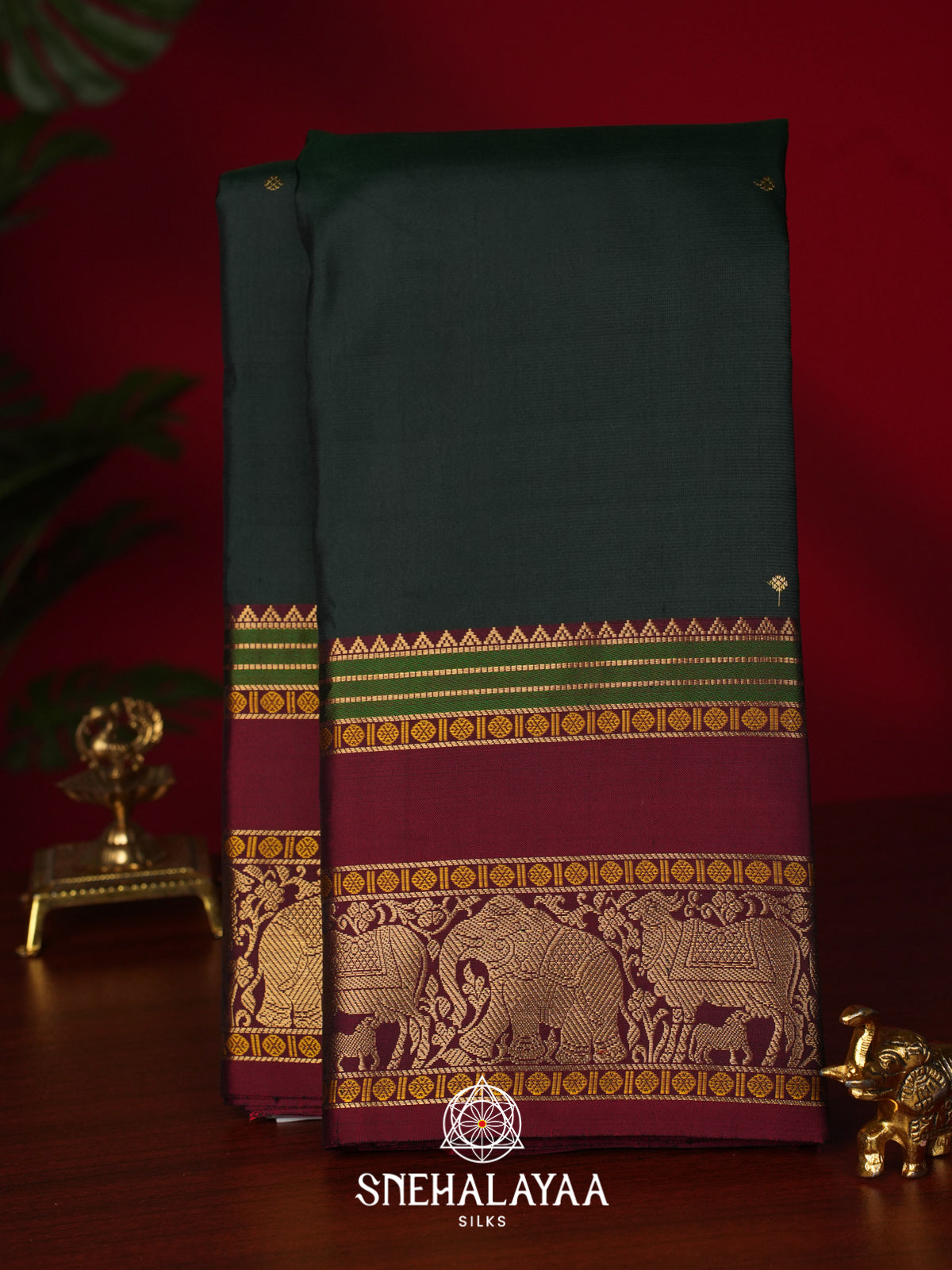 Forest Green Kanjivaram Silk Saree