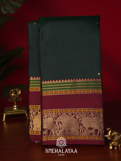 Forest Green Kanjivaram Silk Saree