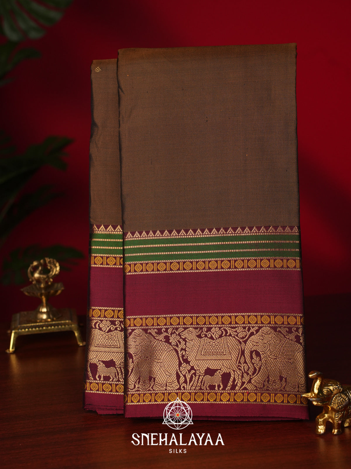 Khaki Brown Kanjivaram Silk Saree