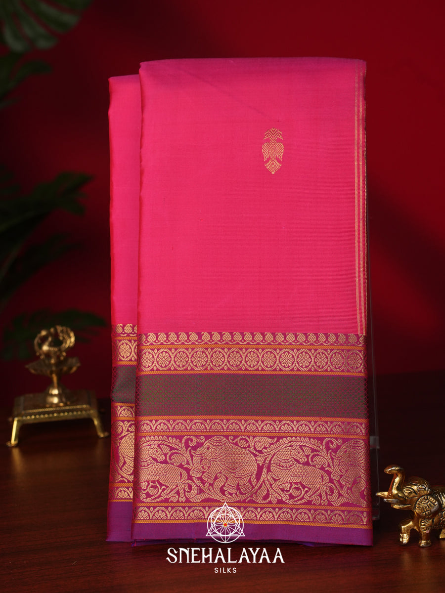 Pink Kanjivaram Silk Saree with Aswa Nari Krishnar Pallu