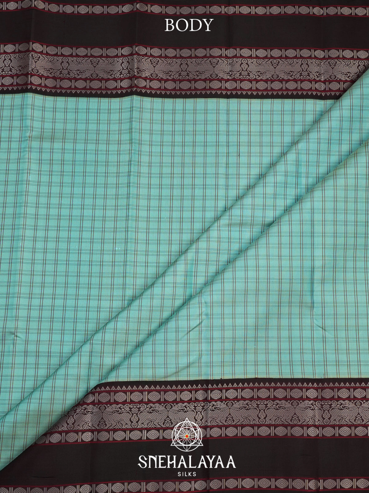 Aqua Blue Checked Kanjivaram Silk Saree