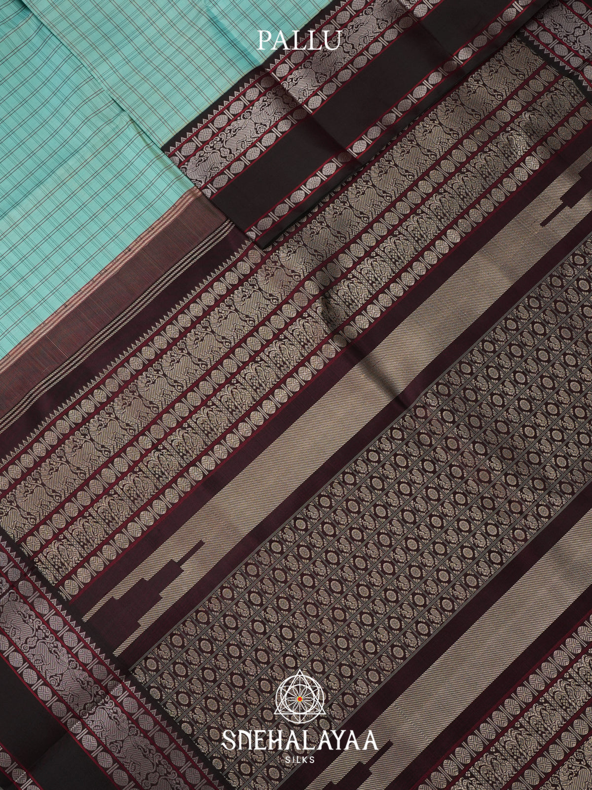 Aqua Blue Checked Kanjivaram Silk Saree