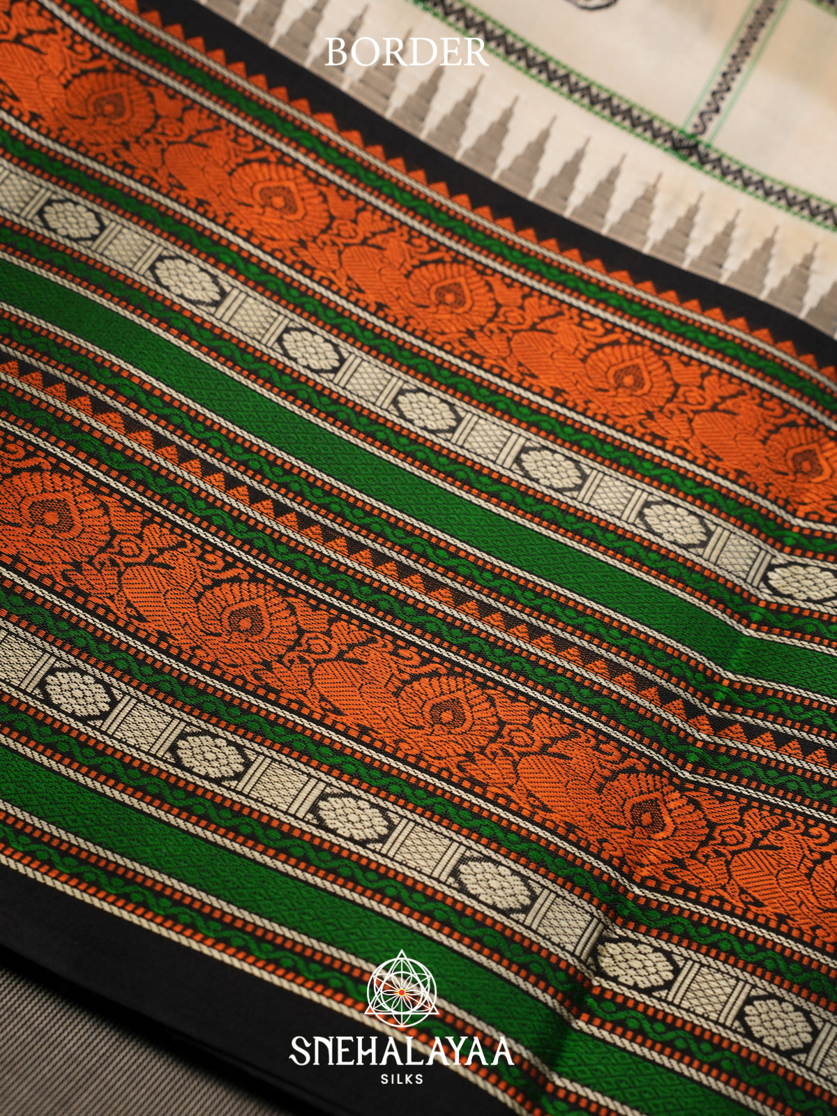 Ivory Kanjivaram Silk Saree with Checks & Multicolour Border