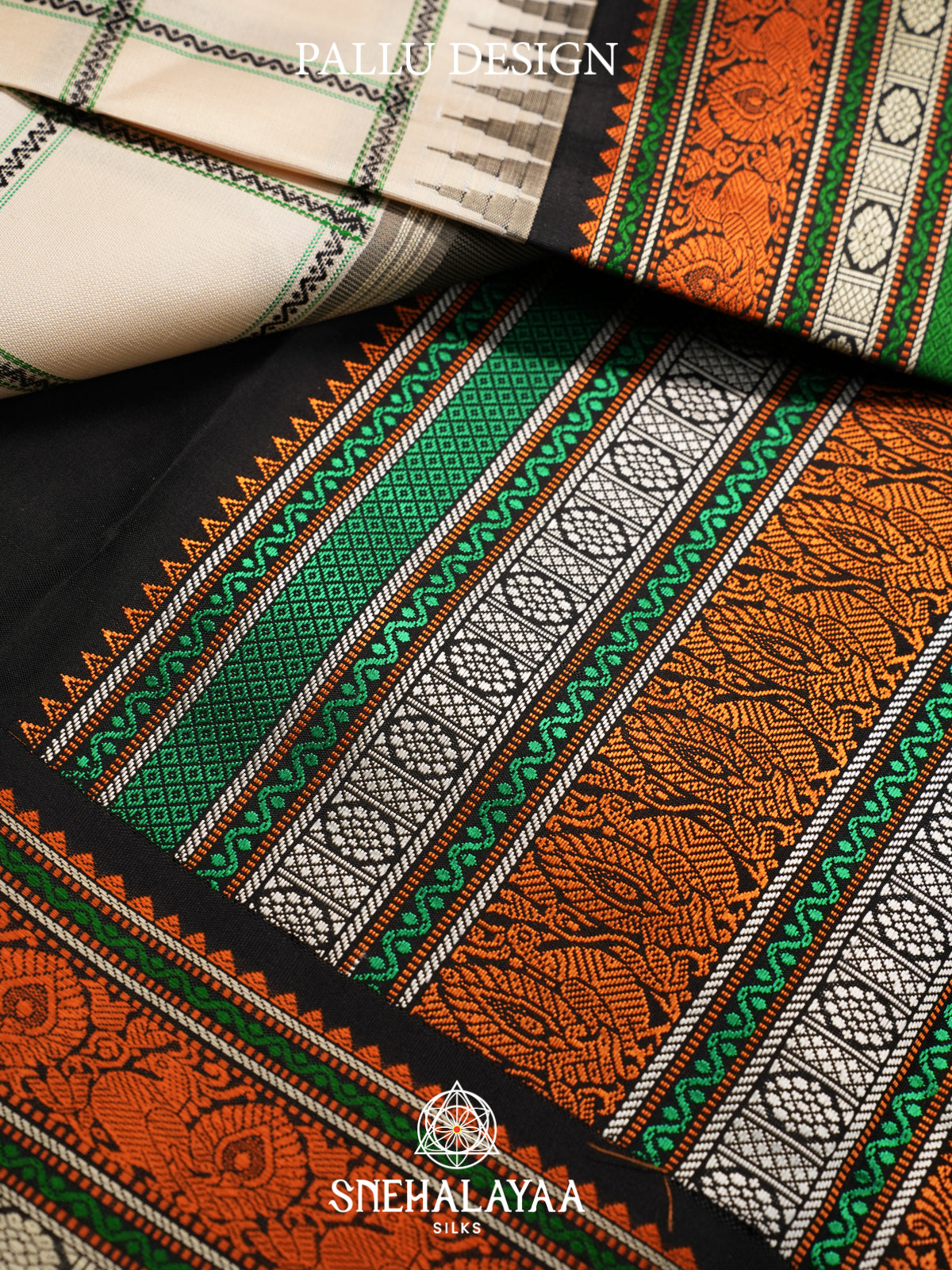 Ivory Kanjivaram Silk Saree with Checks & Multicolour Border
