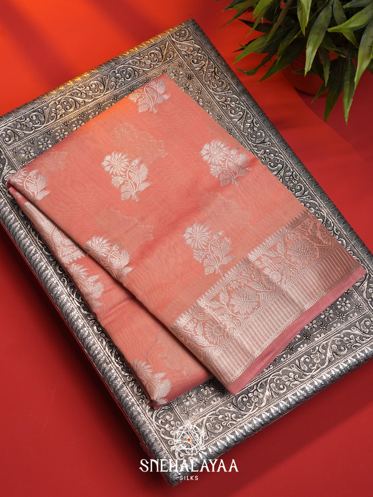 Peach Pink Chanderi Saree