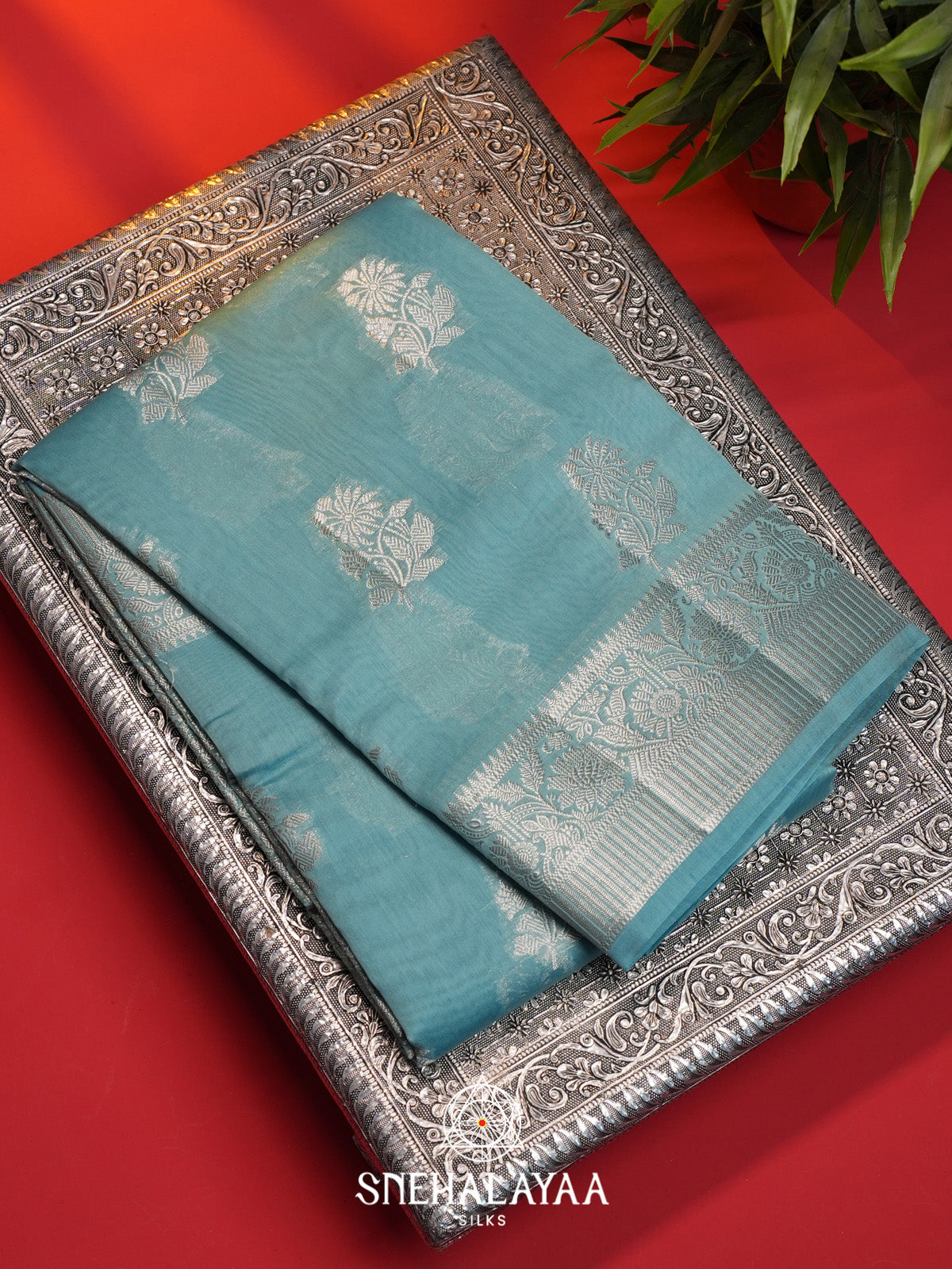 Ice Blue Chanderi Saree
