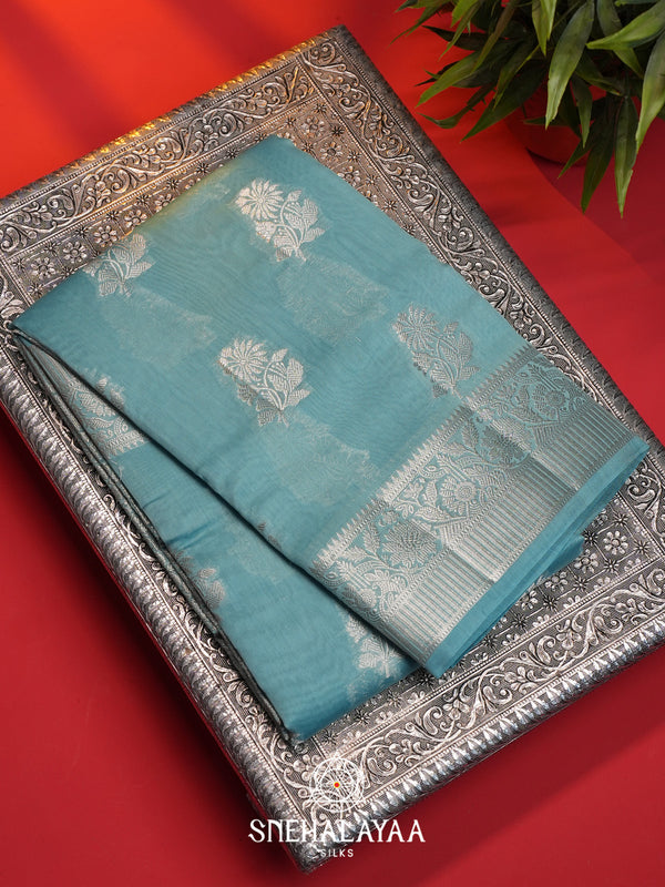 Ice Blue Chanderi Saree