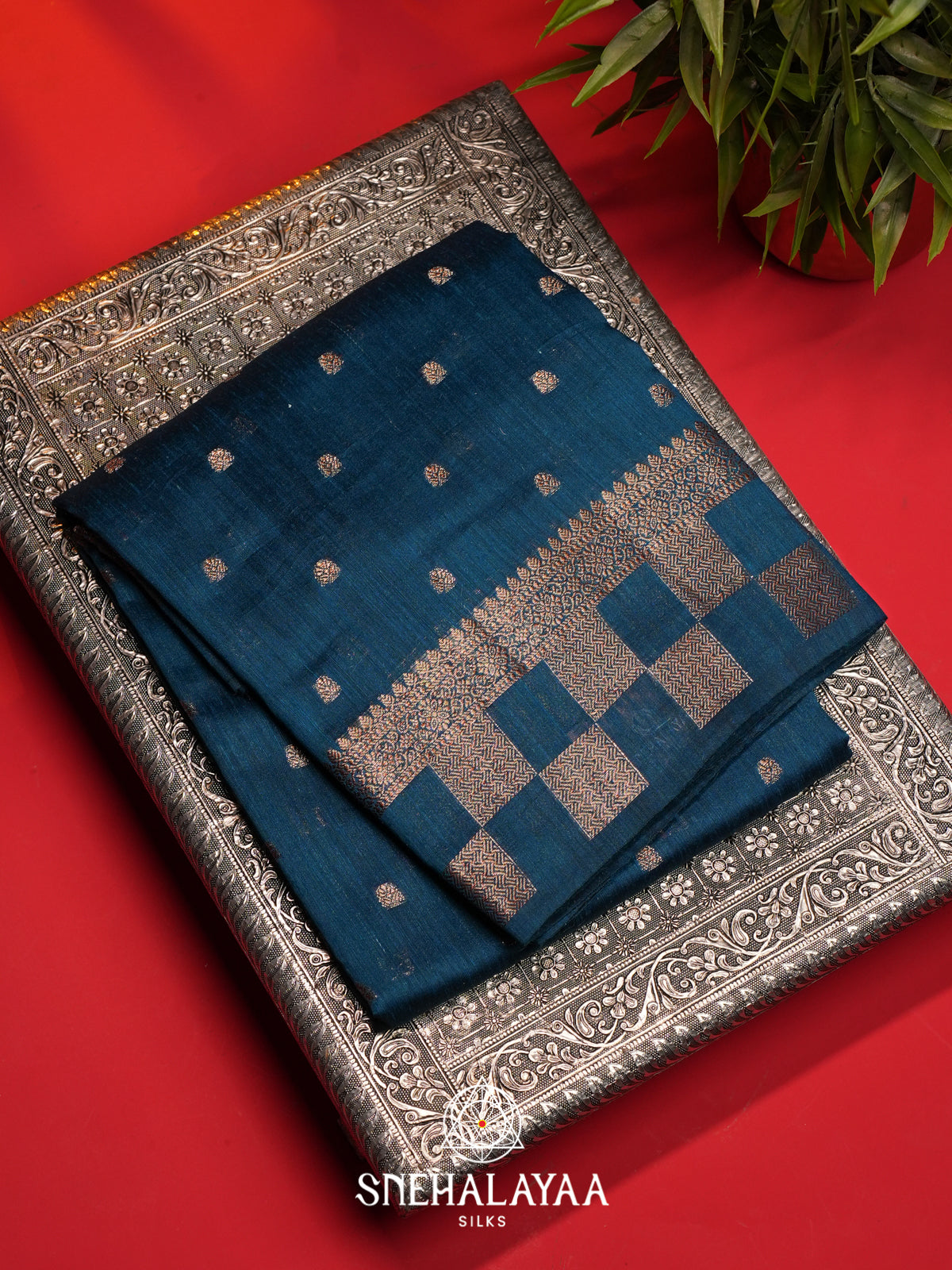 Peacock Blue  Matka Tussar Saree