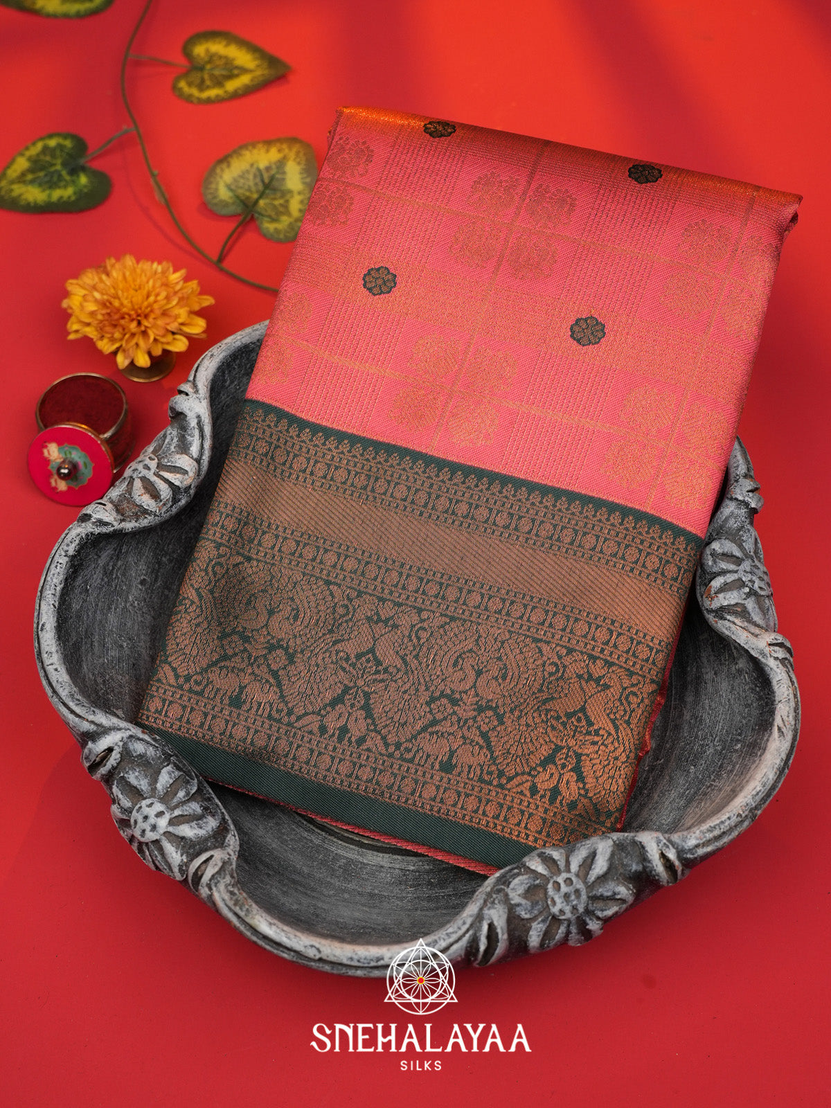 Peach Art Silk Saree