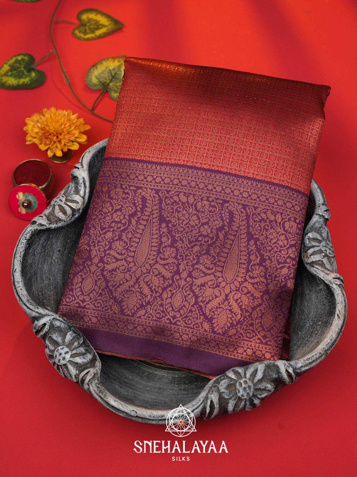Rust Orange Art Silk Saree