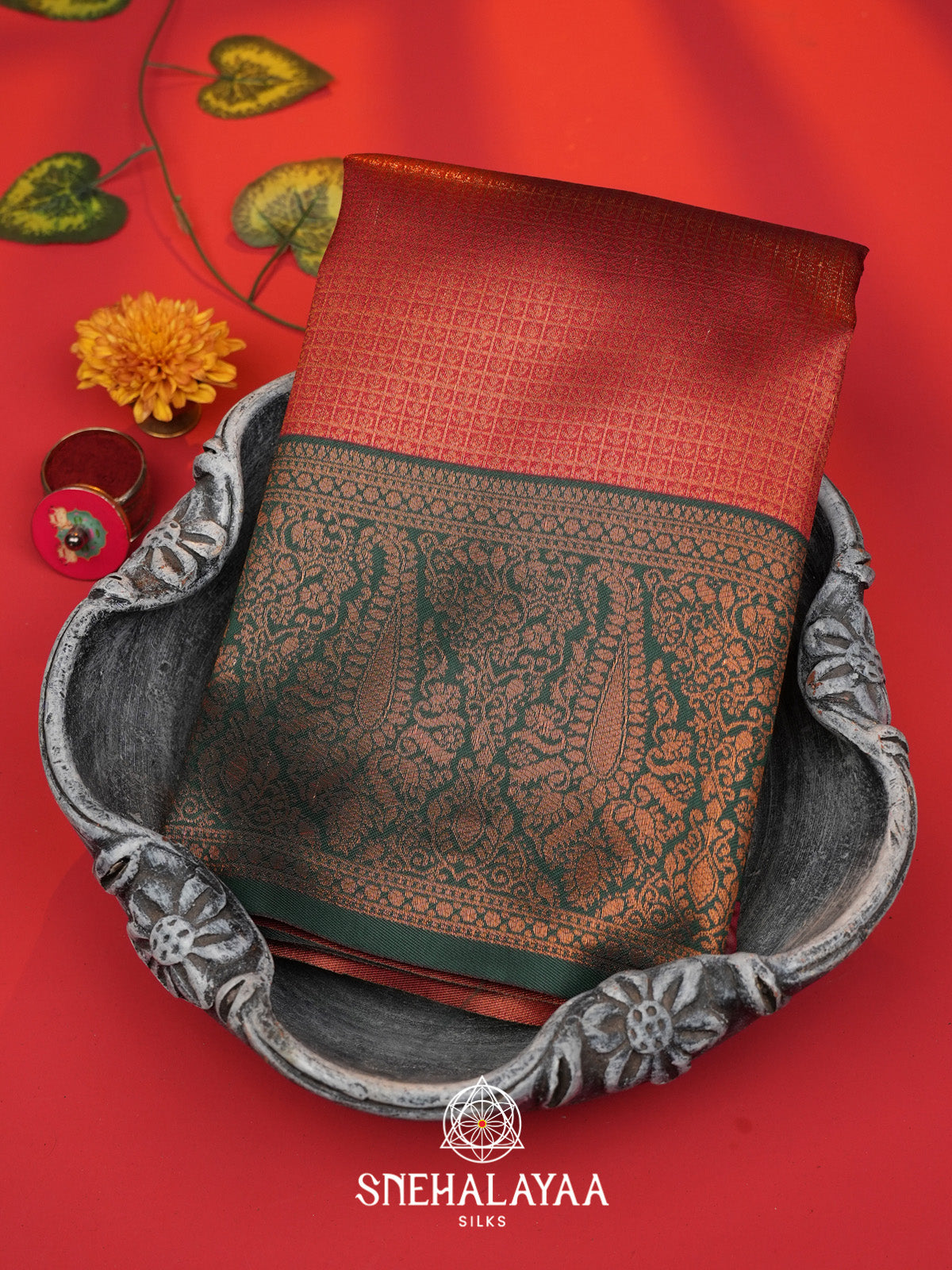Rust Orange Art Silk Saree