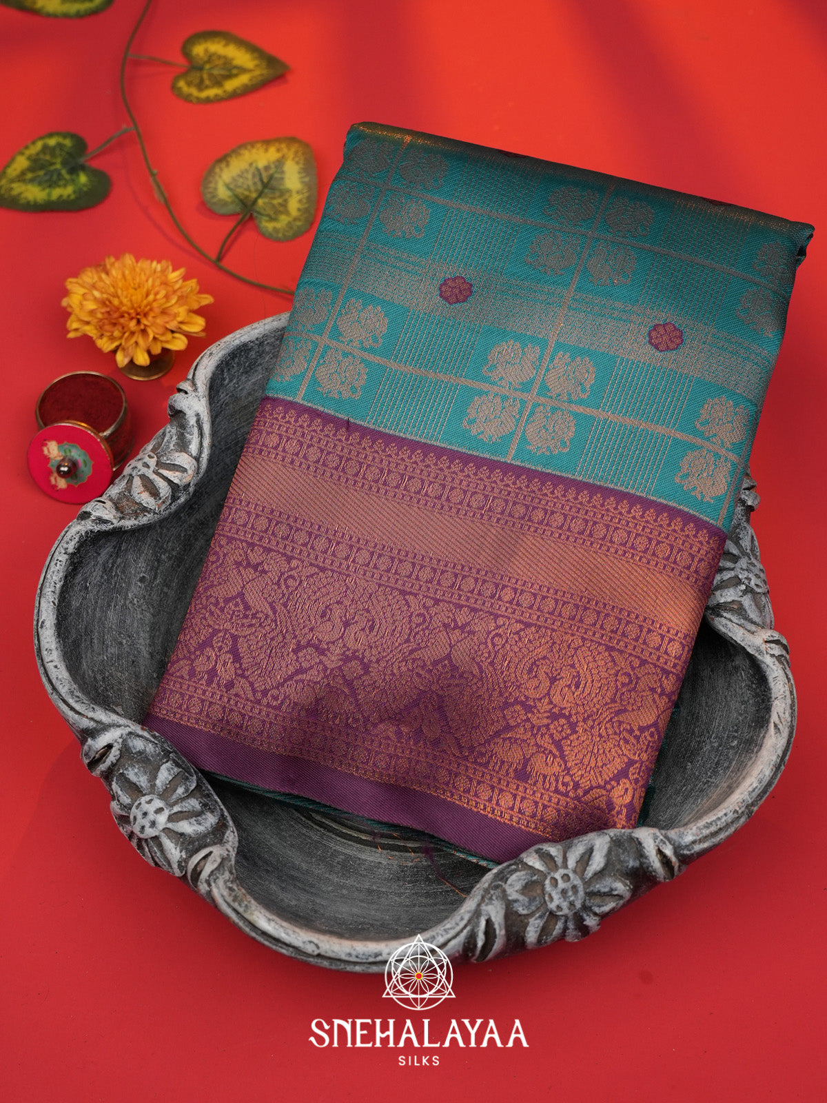 Peacock Blue Art Silk Saree
