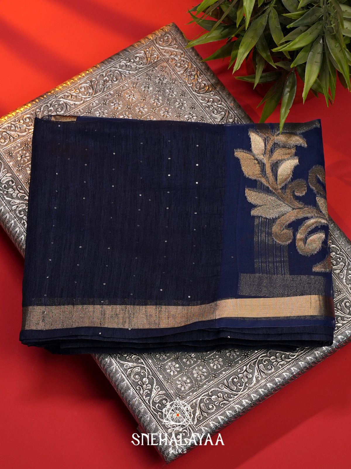 Navy Blue  Matka Tussar Saree